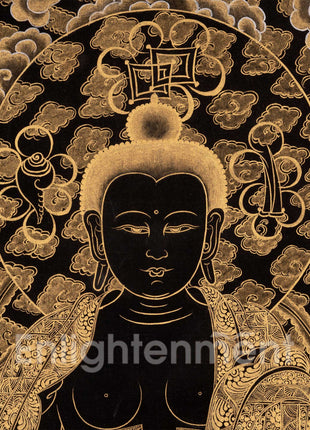 Black and Gold Style Medicine Buddha | Original Hand-Painted Tibetan Thanka | Healing Buddha |
