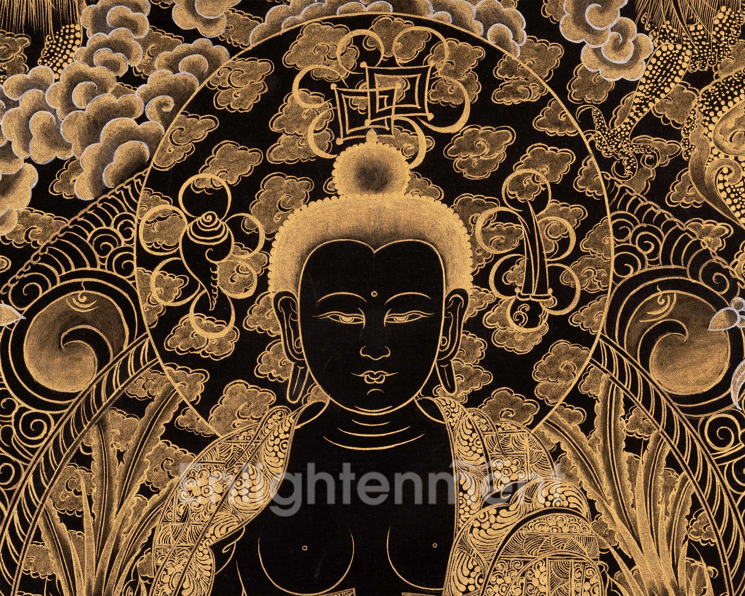 Black and Gold Style Medicine Buddha | Original Hand-Painted Tibetan Thanka | Healing Buddha |