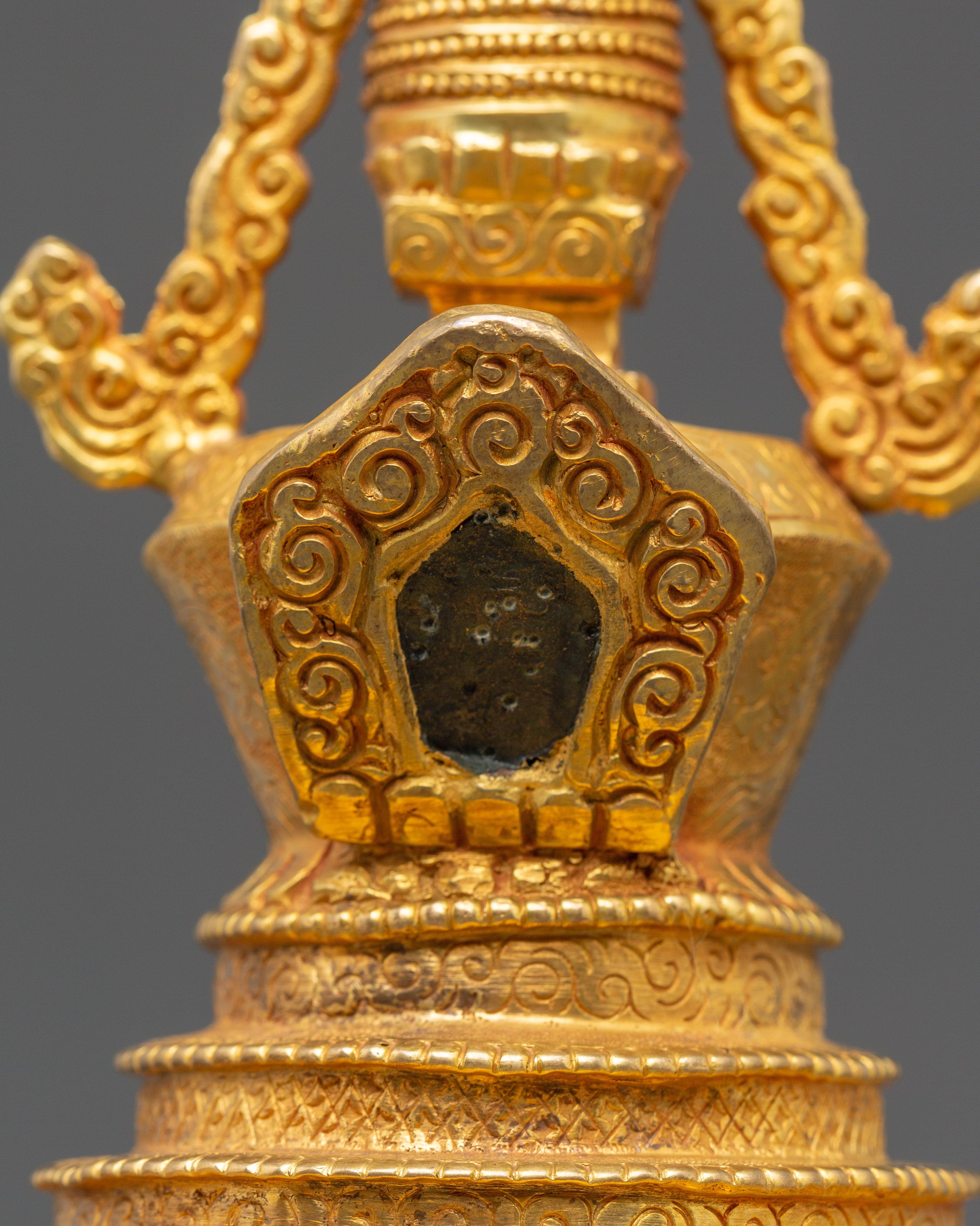 Handcrafted Gold Meditation Stupa | Tibetan Buddhist Altar Decor