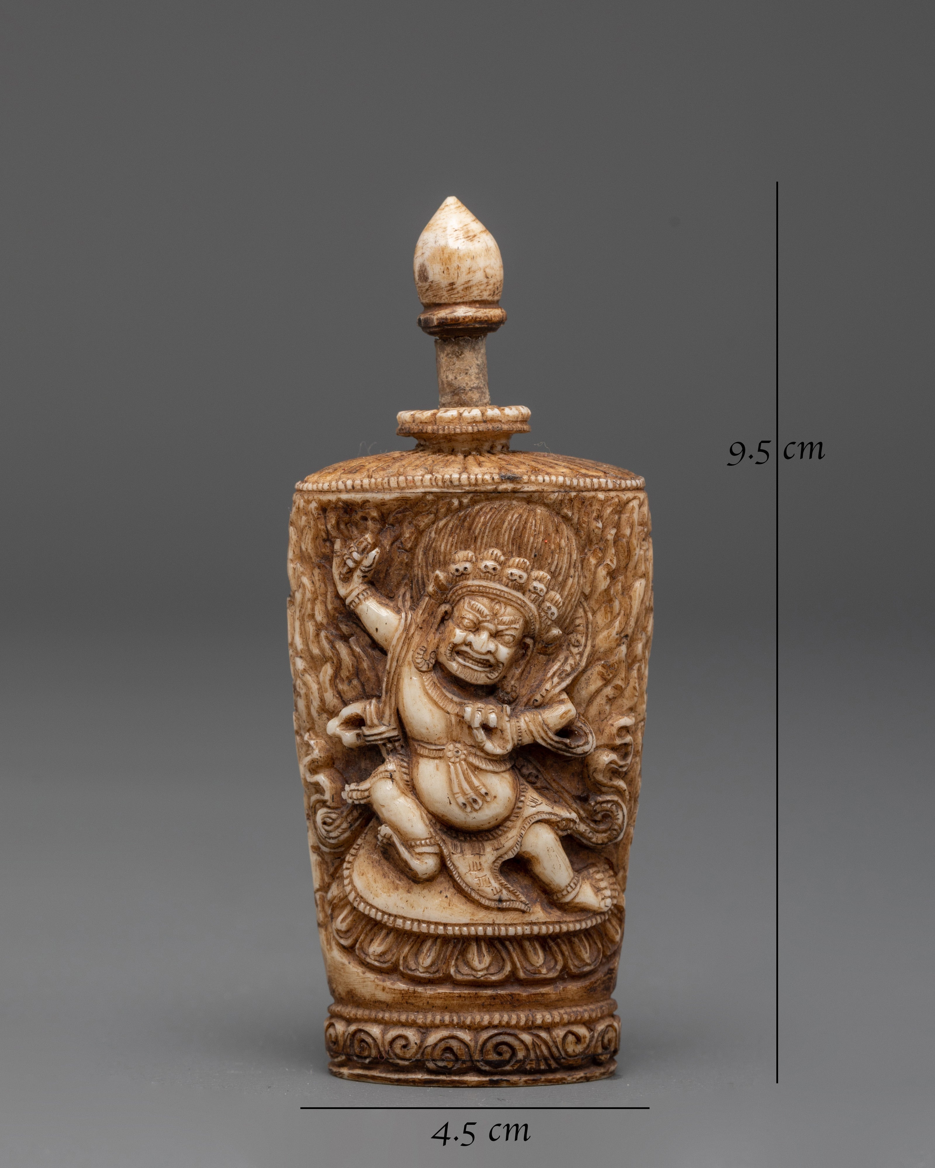 Hand-Carved Tibetan Guardian Deity Snuff Pot | Tibetan Buddhist Ritual Object