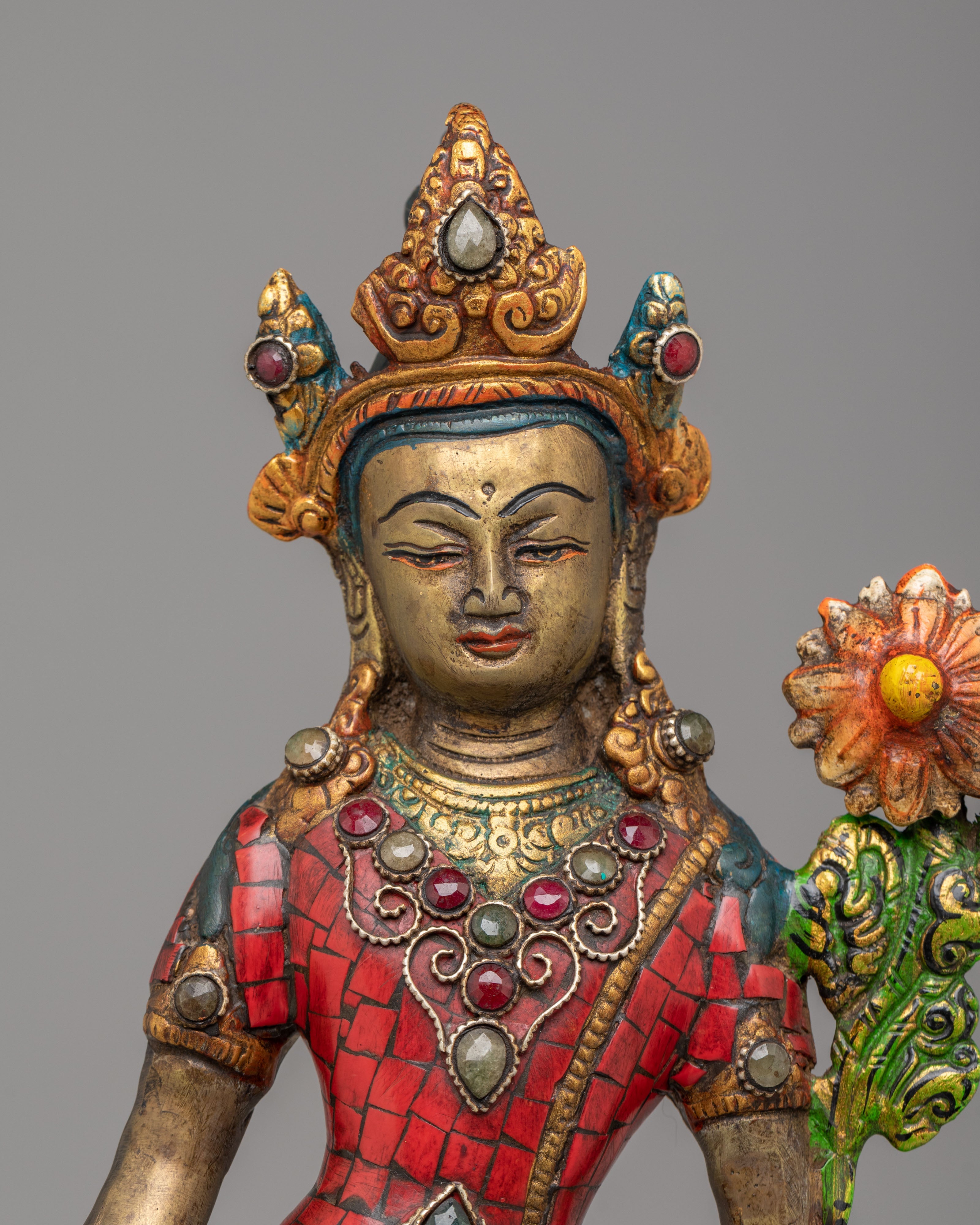 Traditional Standing Green Tara Altar Sculpture | Bronze Buddhist Deity Statue