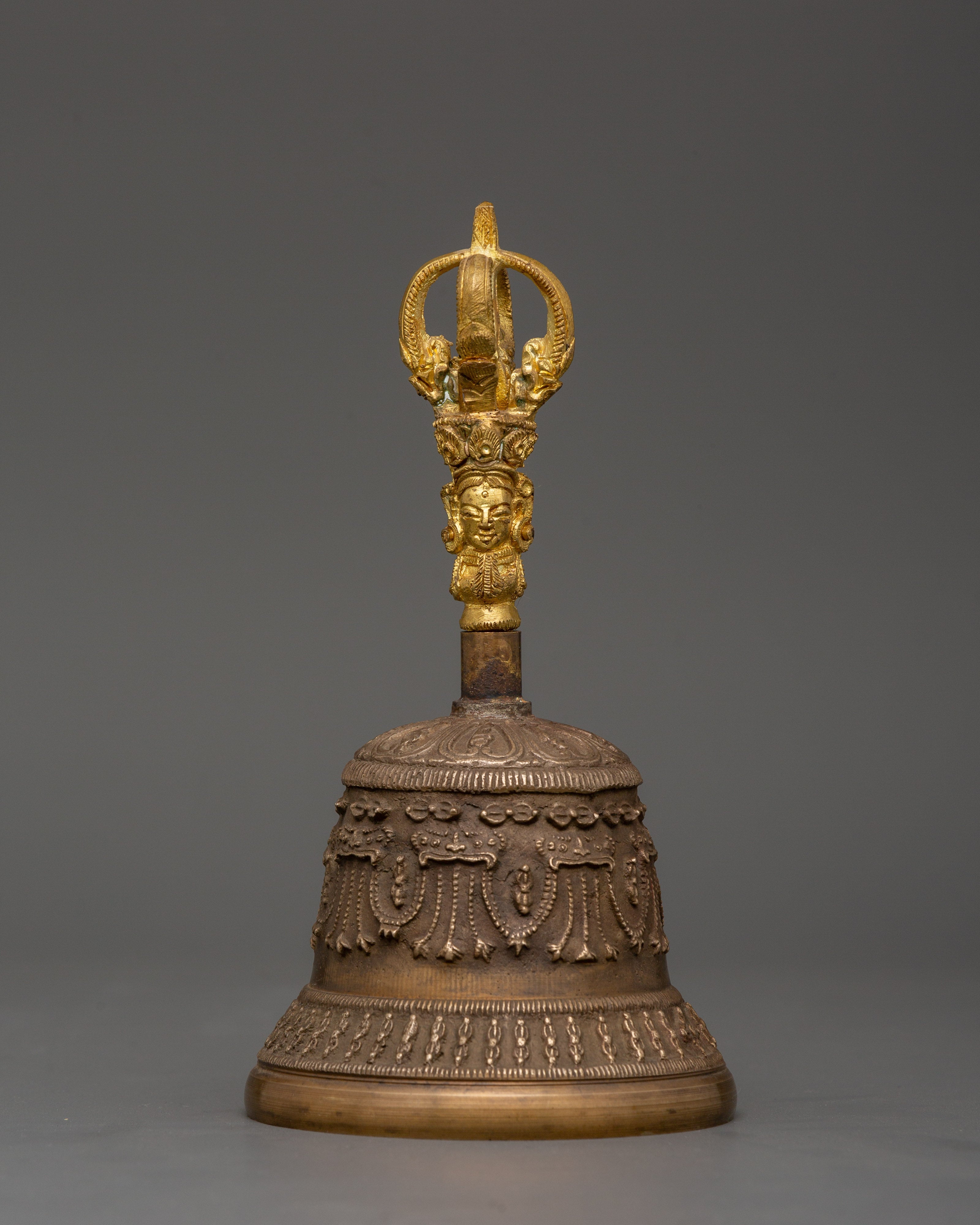 Sacred Tibetan Meditation Bell and Vajra Set | Brass and Bronze Bell for Rituals