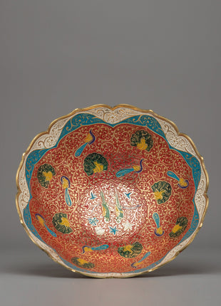 Brass Food Tray for Altar | Handcrafted Color-Printed Ritual Offering Tray