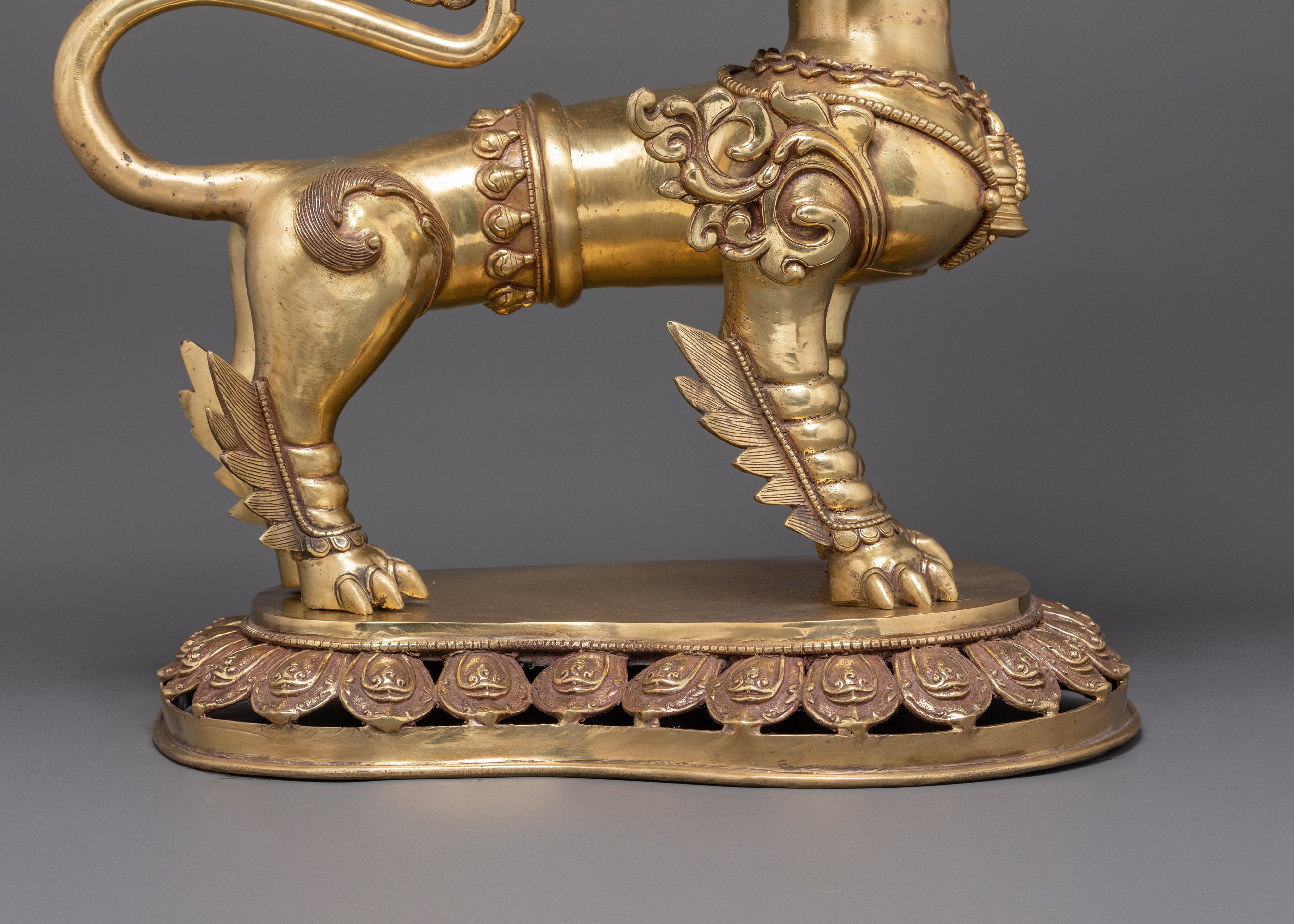 Sacred Tibetan Buddhist Guardian Lions Set | Brass Snow Lion Protector Statues