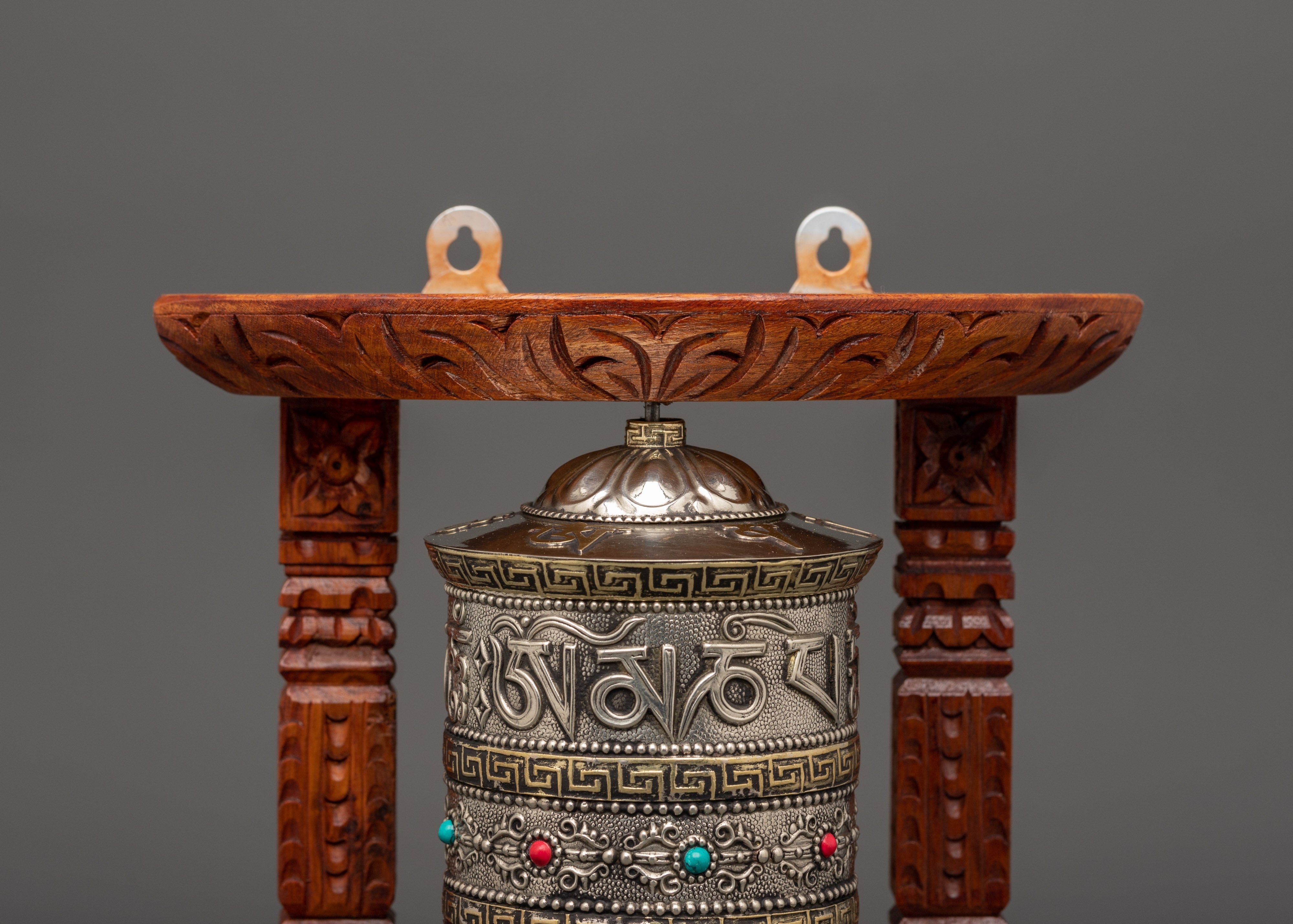 Hand-Carved Tibetan Wooden Prayer Wheel | Sacred Buddhist Spinner