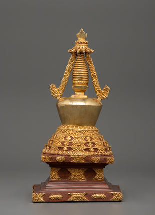 Oxidized Gold-Plated Stupa | Enlightenment and Devotion Symbol
