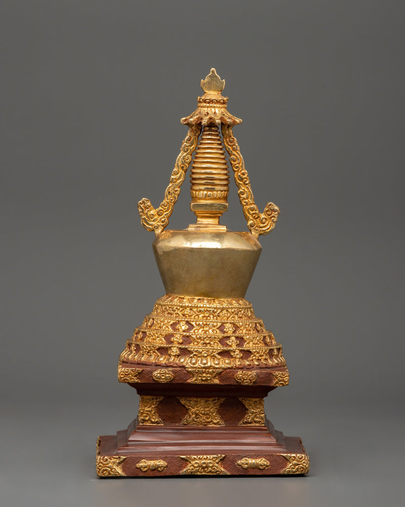 Oxidized Gold-Plated Stupa | Enlightenment and Devotion Symbol