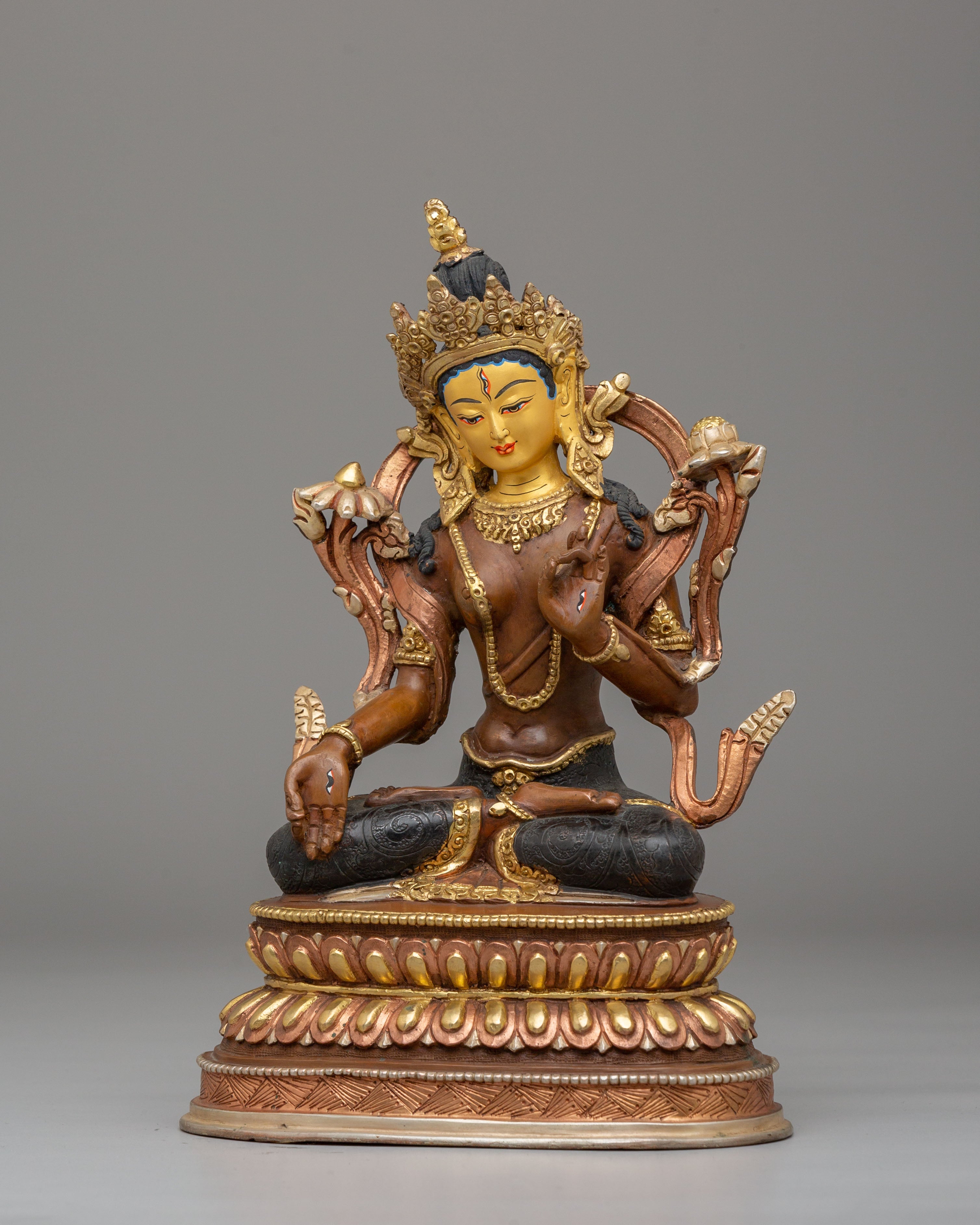 Handcrafted Tibetan White Tara Copper Statue | Spiritual Goddess Statue