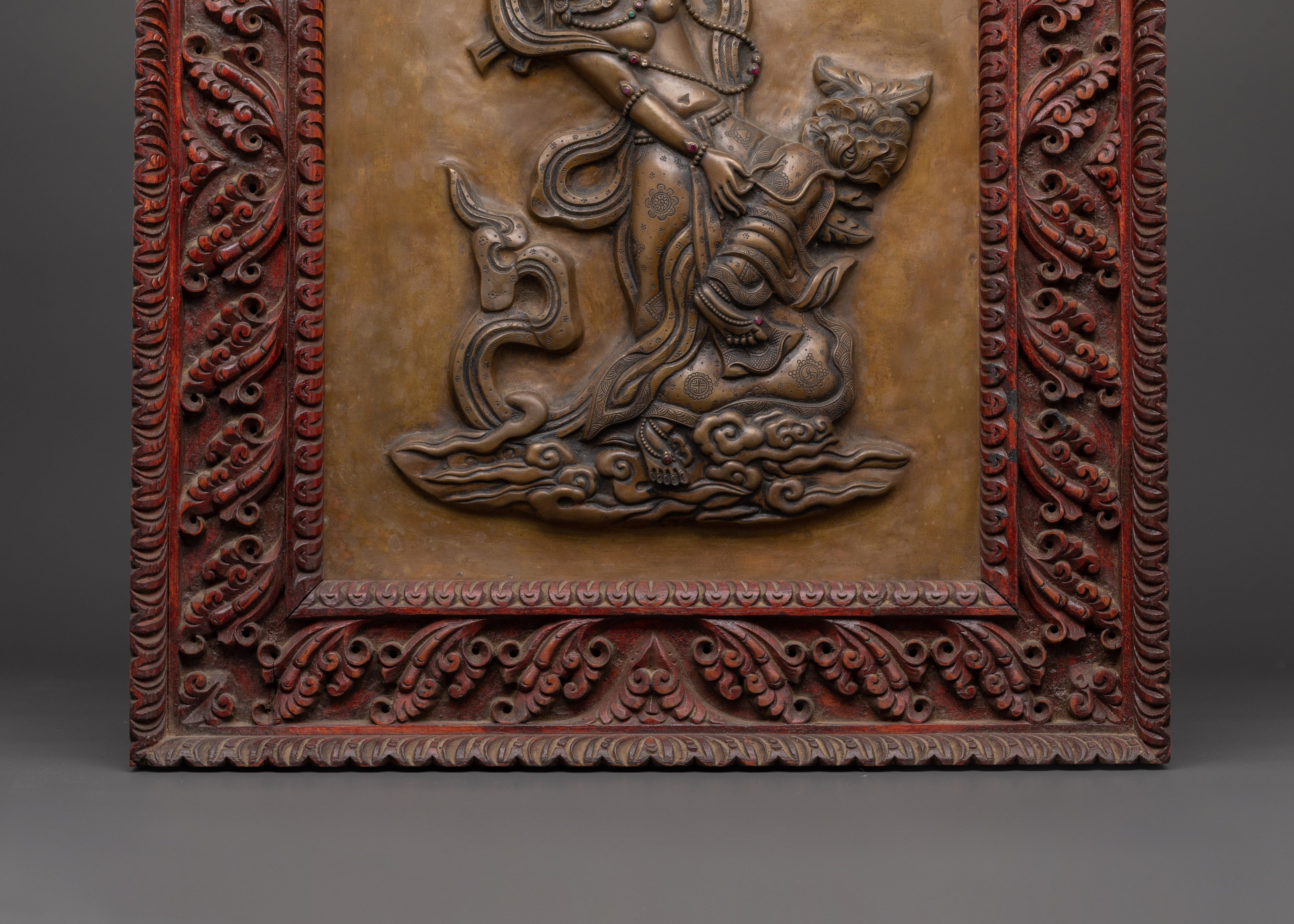 Dancing Deity Brass Wall Hanging | Sacred Art with Carved Frame