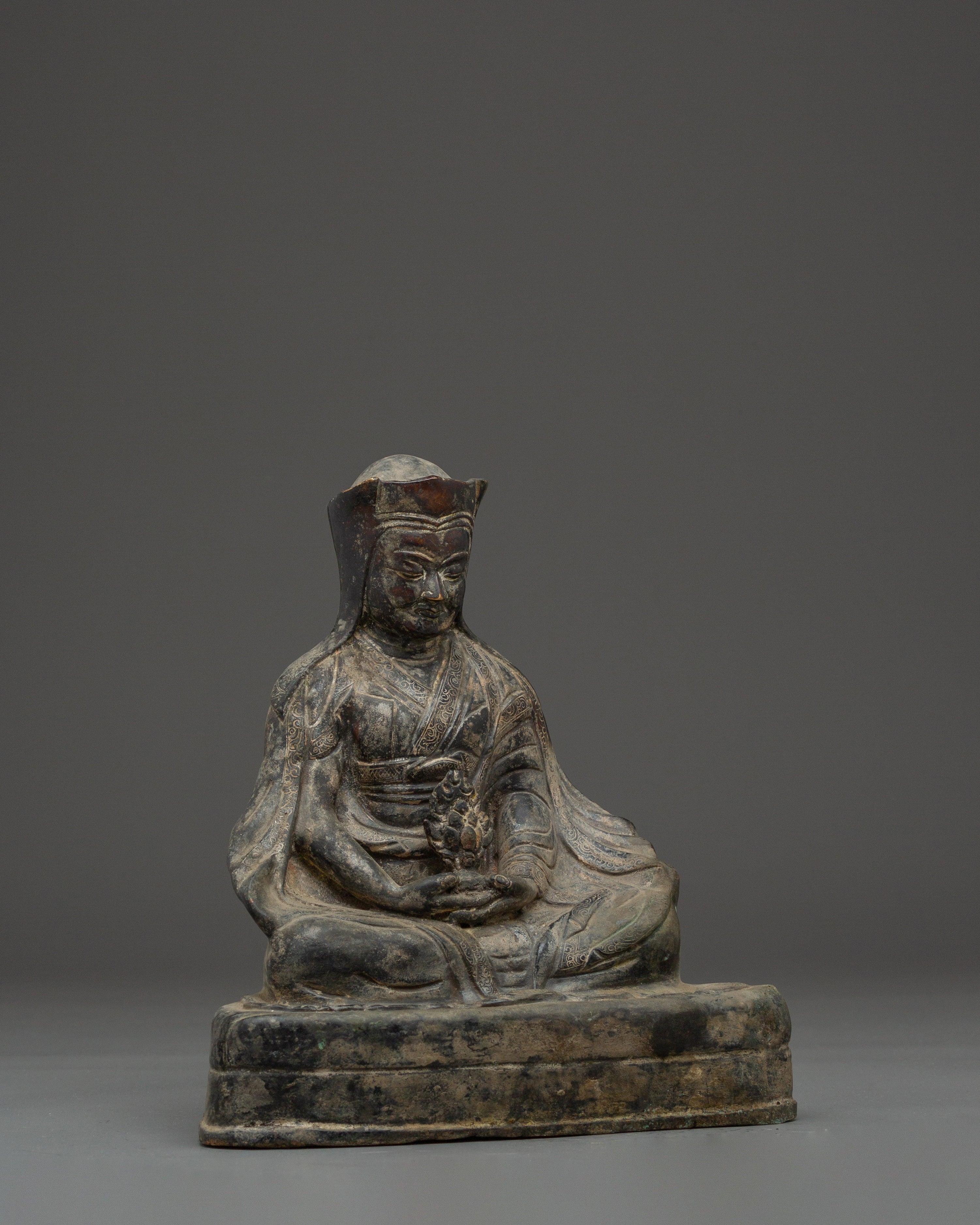 Gampopa Antique Finished Copper Statue | Dakpo Lhaje Tibetan Buddhist Master