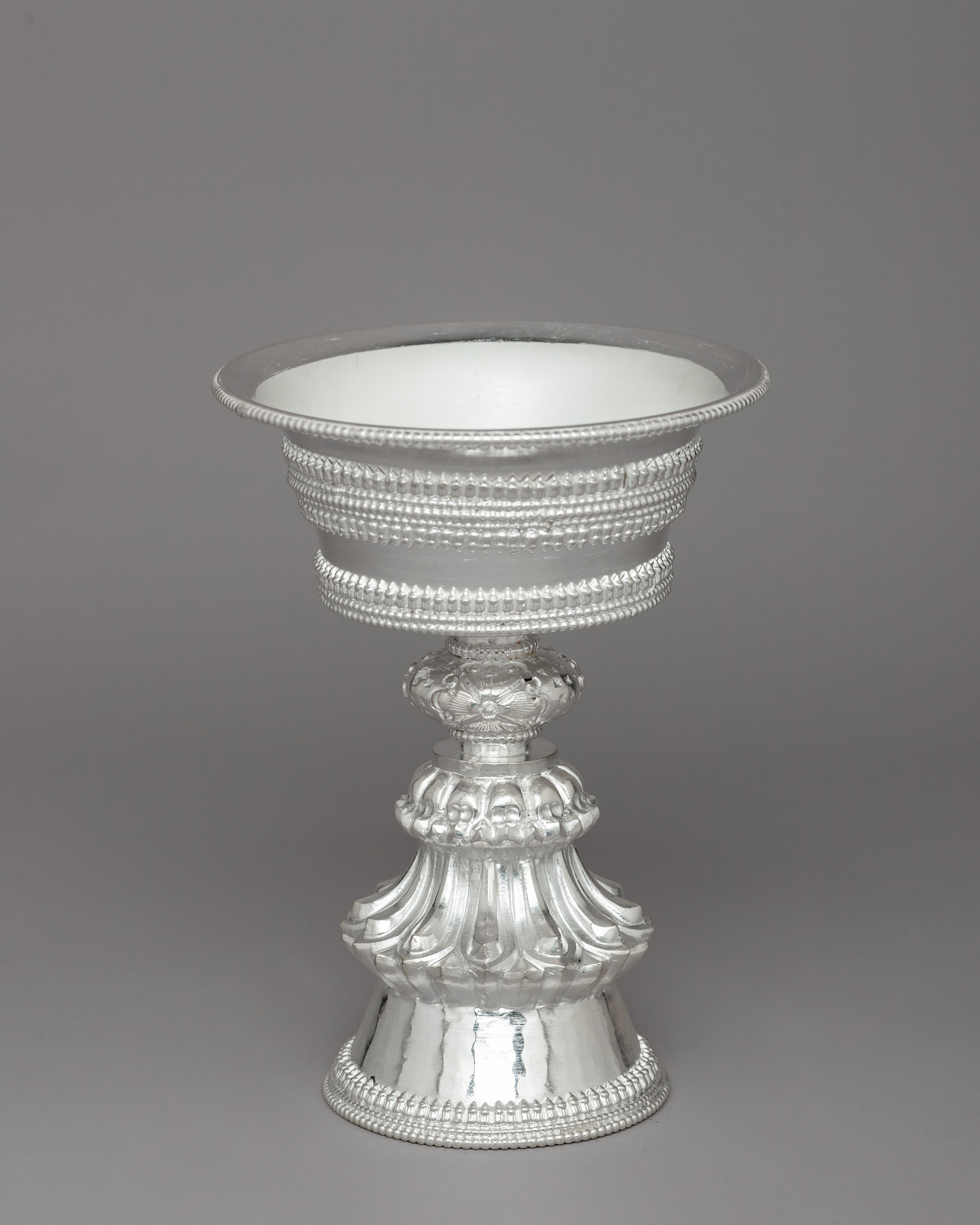 Butter Lamp Buddhist Ritual Set | Silver Carved Religious Item