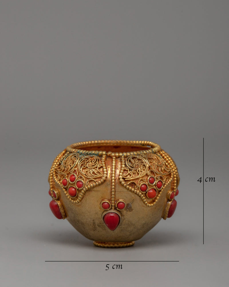 Copper Bowl with Filigree & Coral Stones | Symbol of Elegance and Tradition