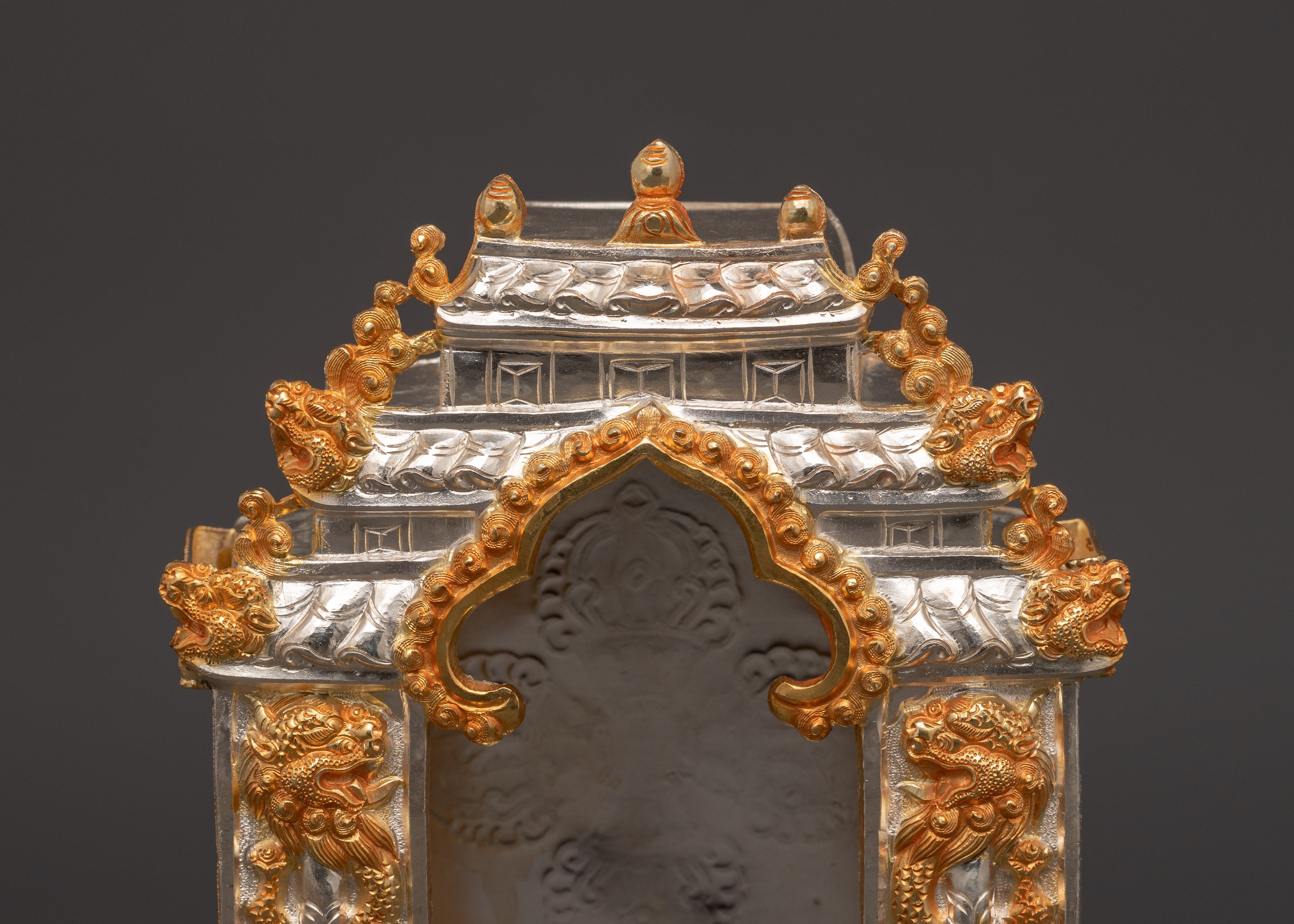 Hand-carved Copper Ghau Box | Tibetan Amulet with Biswo Vajra & Dragon Motif