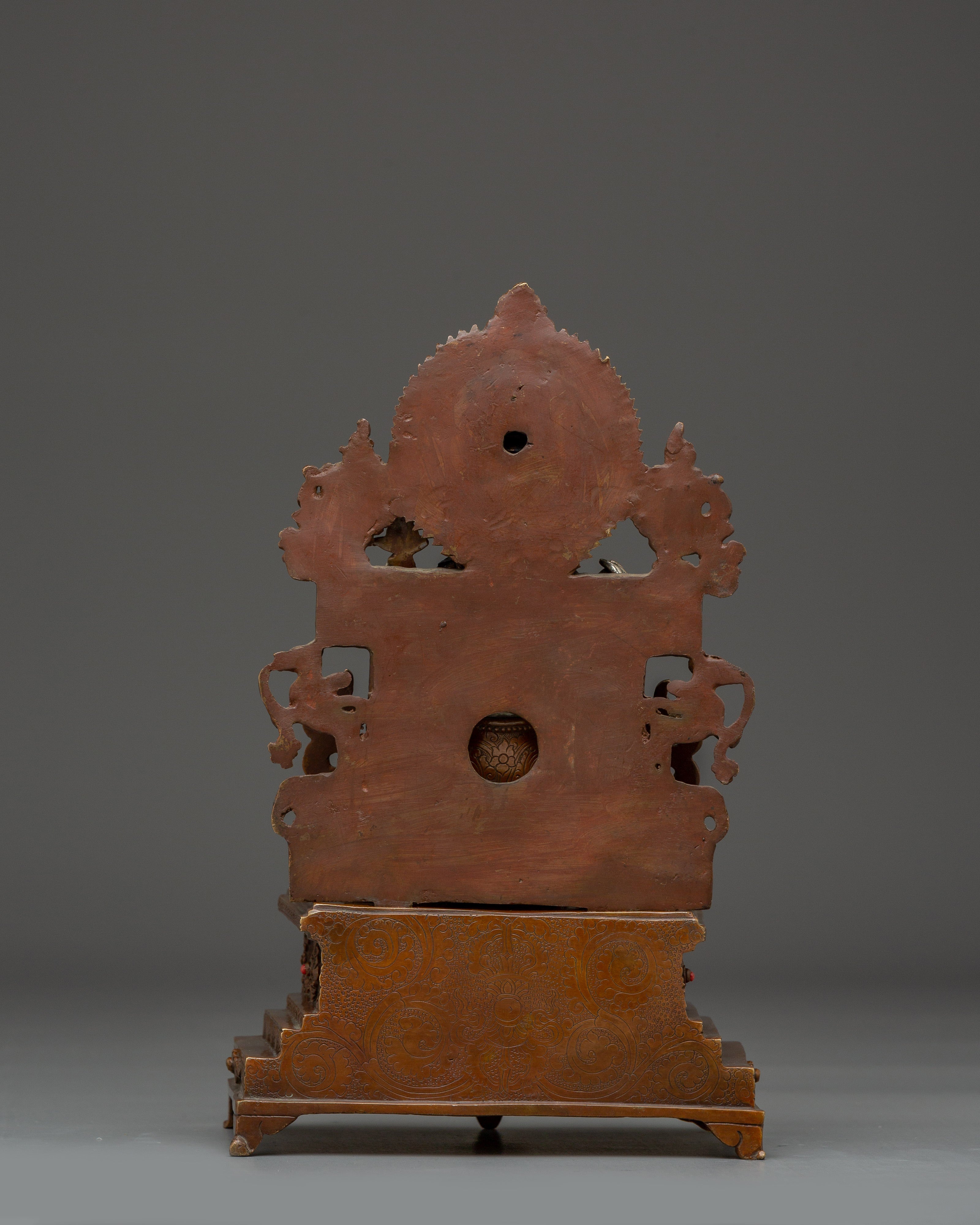 Chenrezig Sculpture with Throne for Spiritual | Avalokiteshvara for Tibetan Altar & Meditation