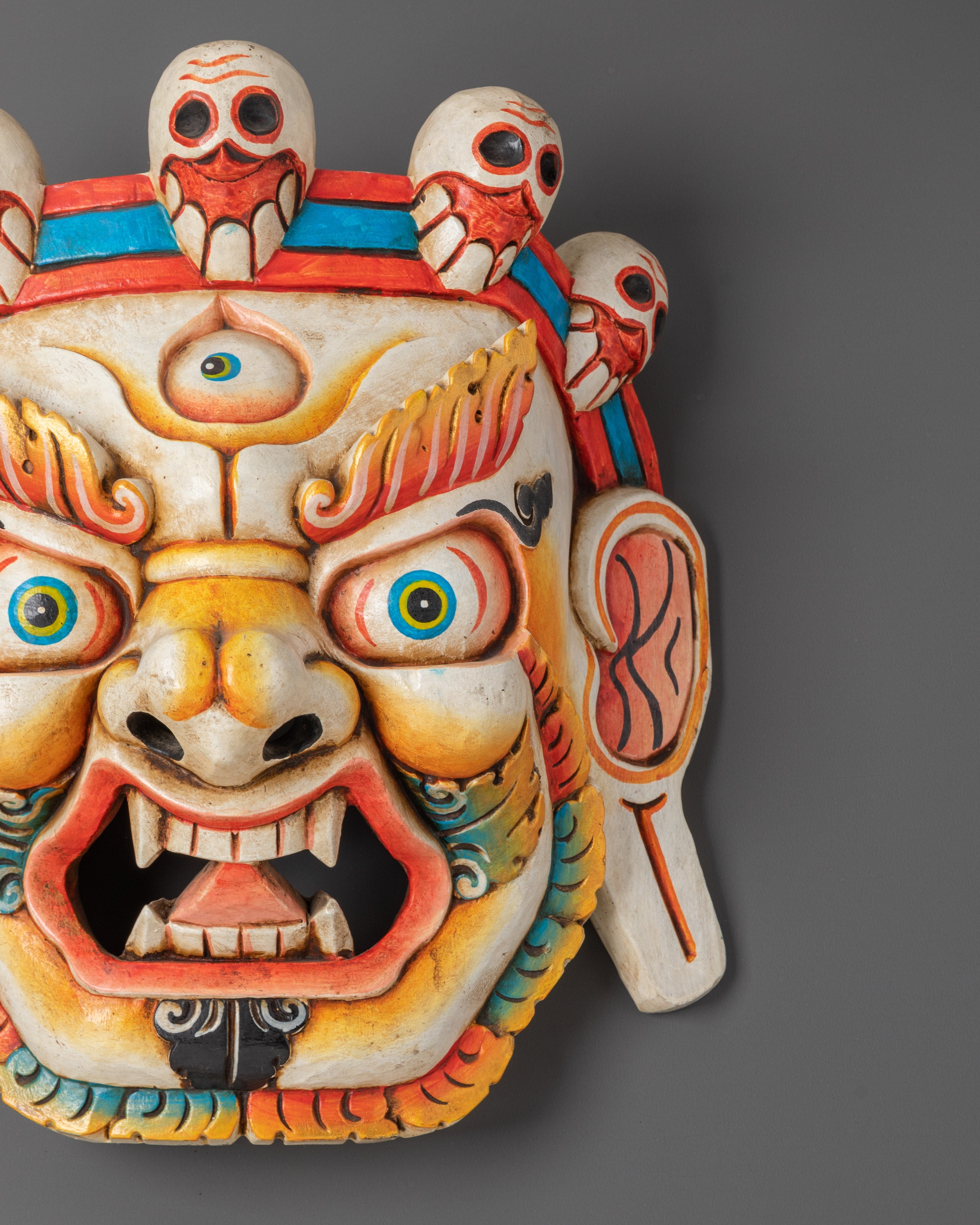 Wooden Bhairav Mask Wall Hanging | Tibetan Buddhist Protector Mask