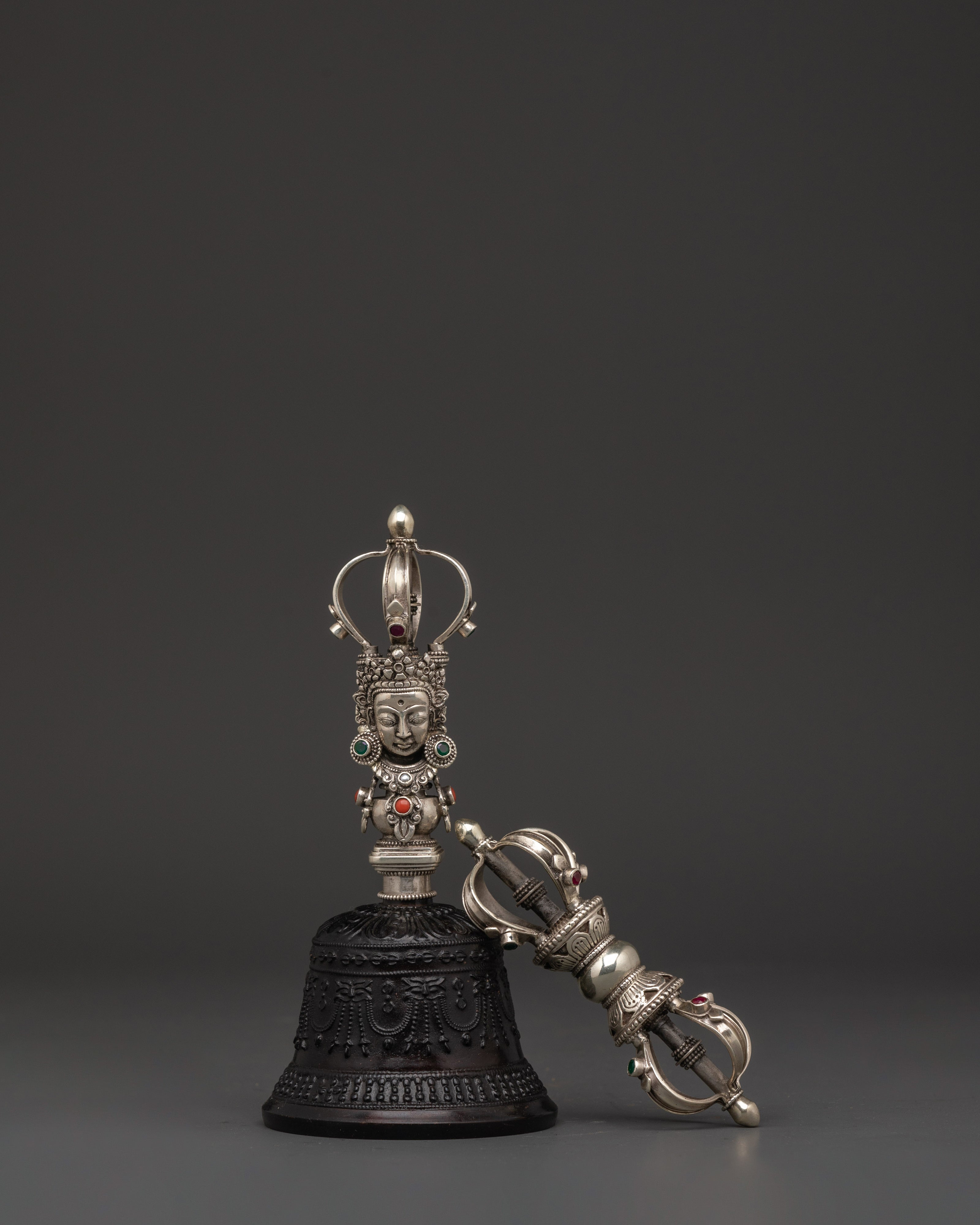 Silver-Plated Tibetan Bell and Vajra Set | Buddhist Healing Practices Item