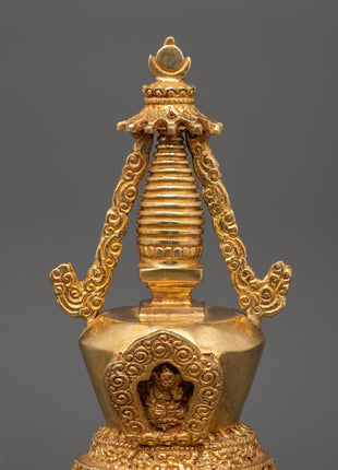 Oxidized Gold-Plated Stupa | Enlightenment and Devotion Symbol