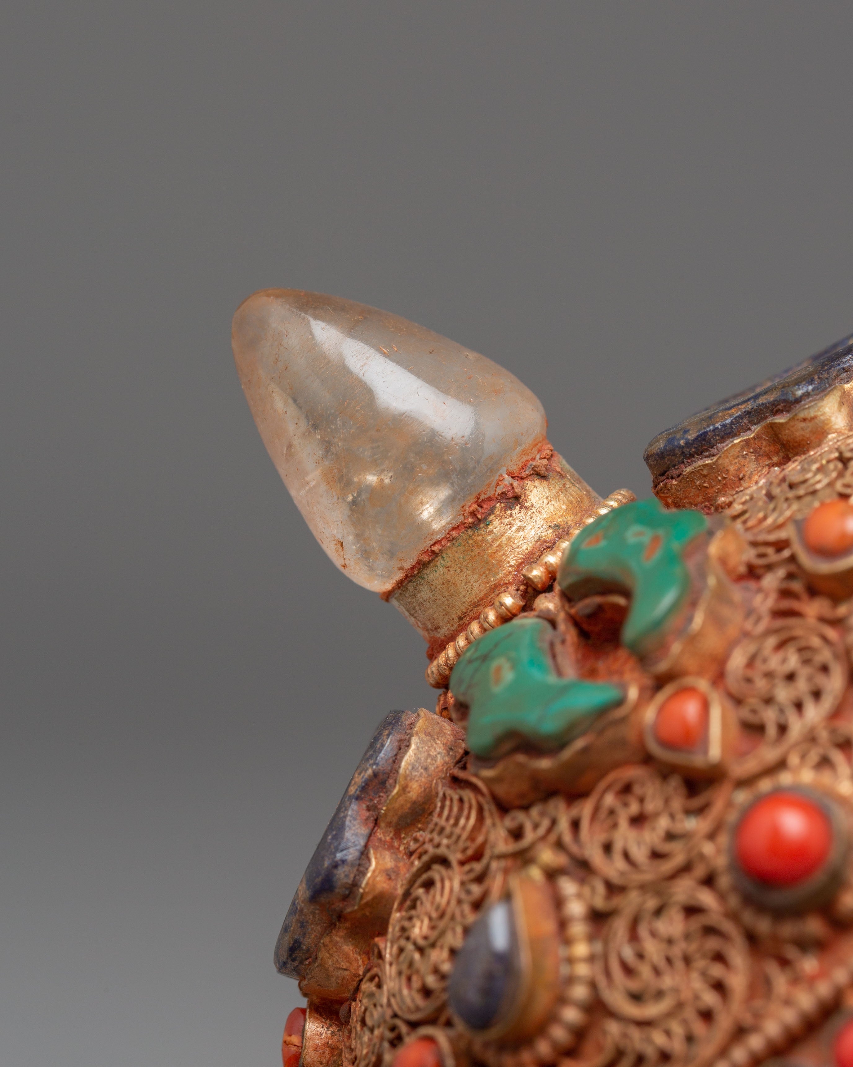 Handcrafted Skull Sculpture | Crystal and Copper Art with Turquoise & Coral