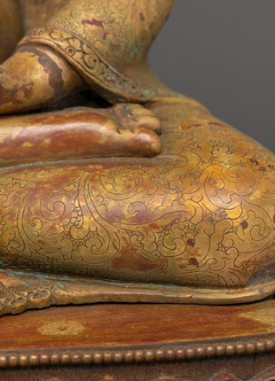 Tranquil Shakyamuni Buddha in Bhumisparsha Mudra | Gold-Plated Copper