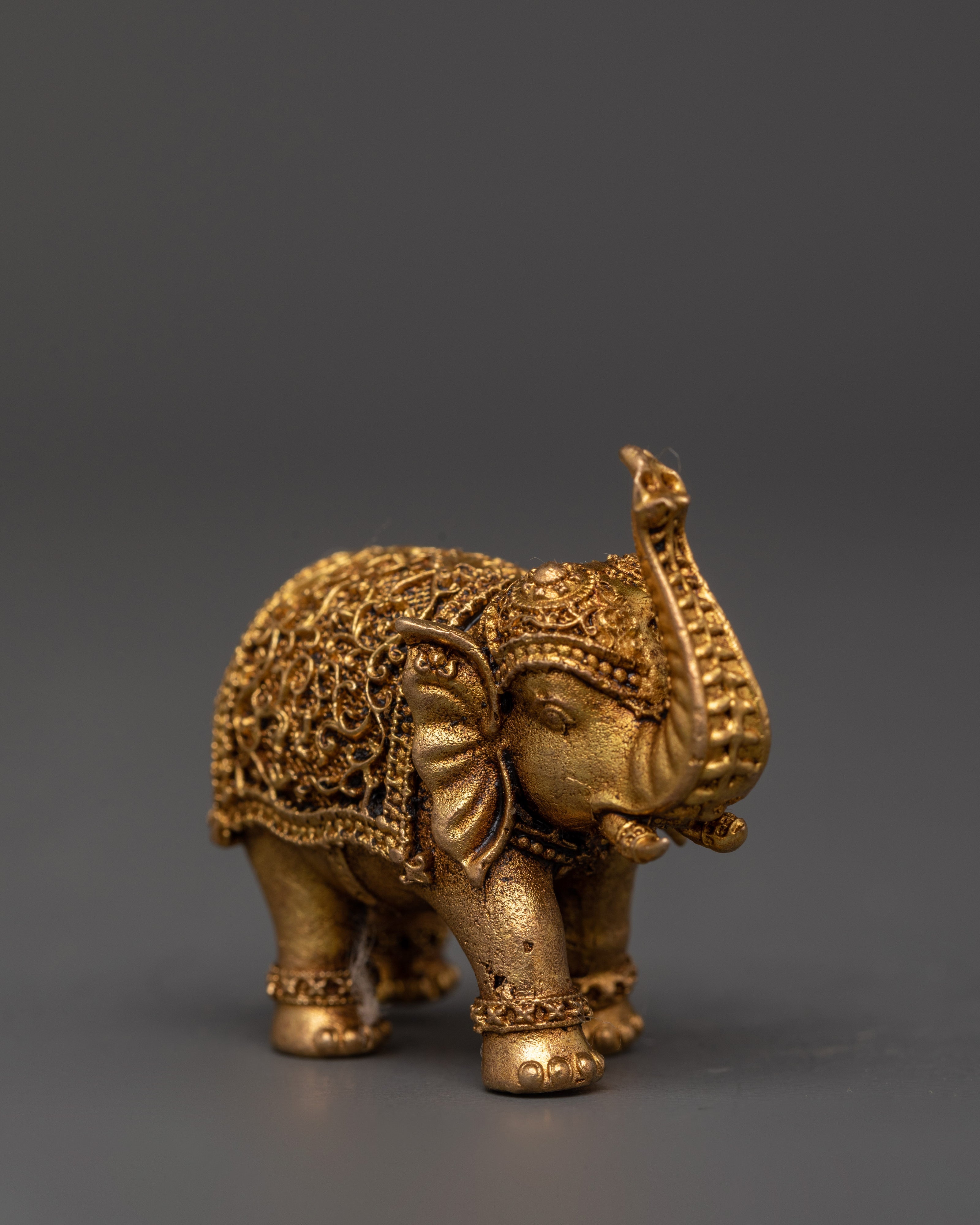 Mini Brass Elephant Statue with Raised Trunk | Ideal for Good Luck, Feng Shui, and Gift