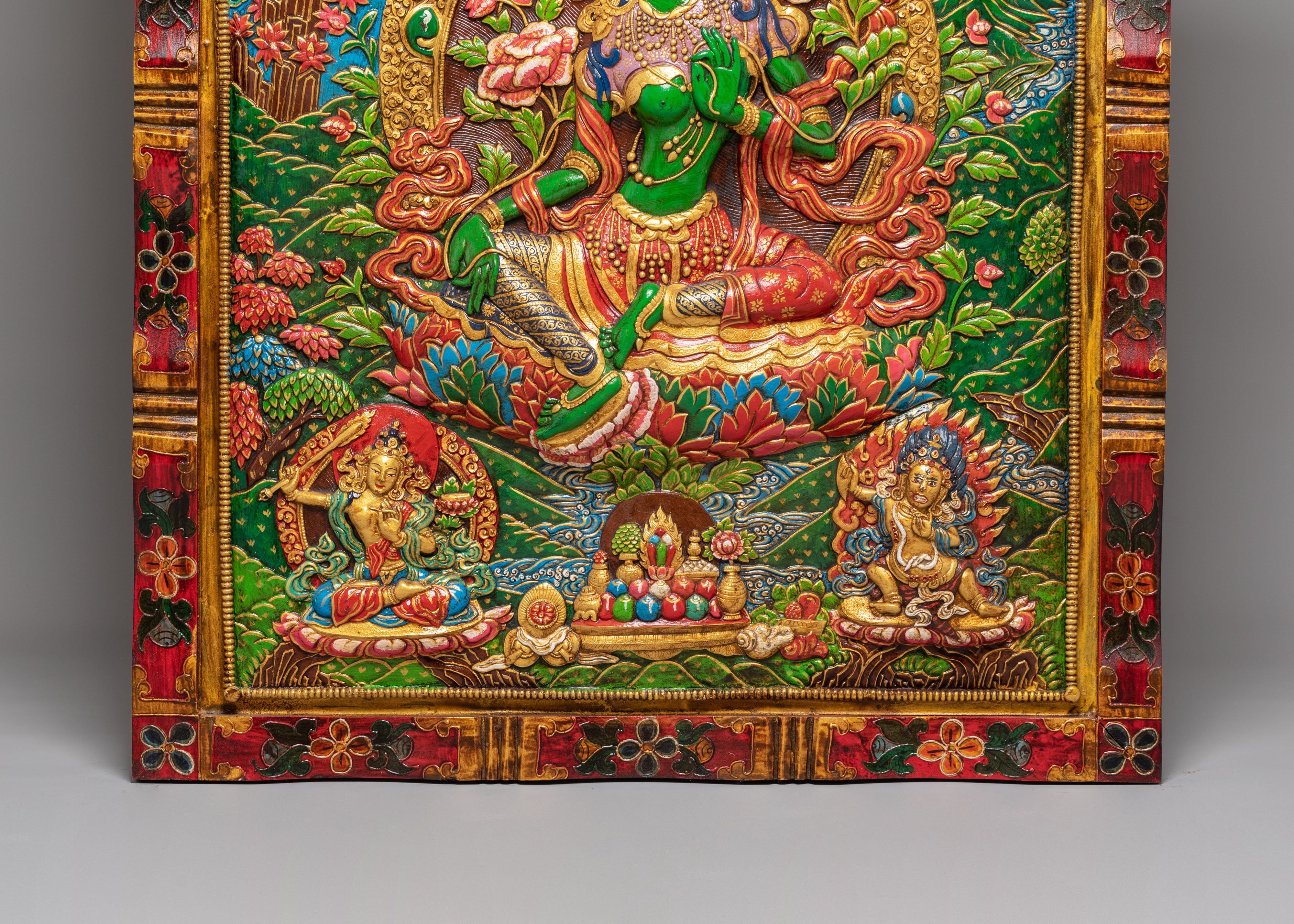 Handmade White Tara Thangka Wall Hanging | Tibetan Buddhist Goddess Art