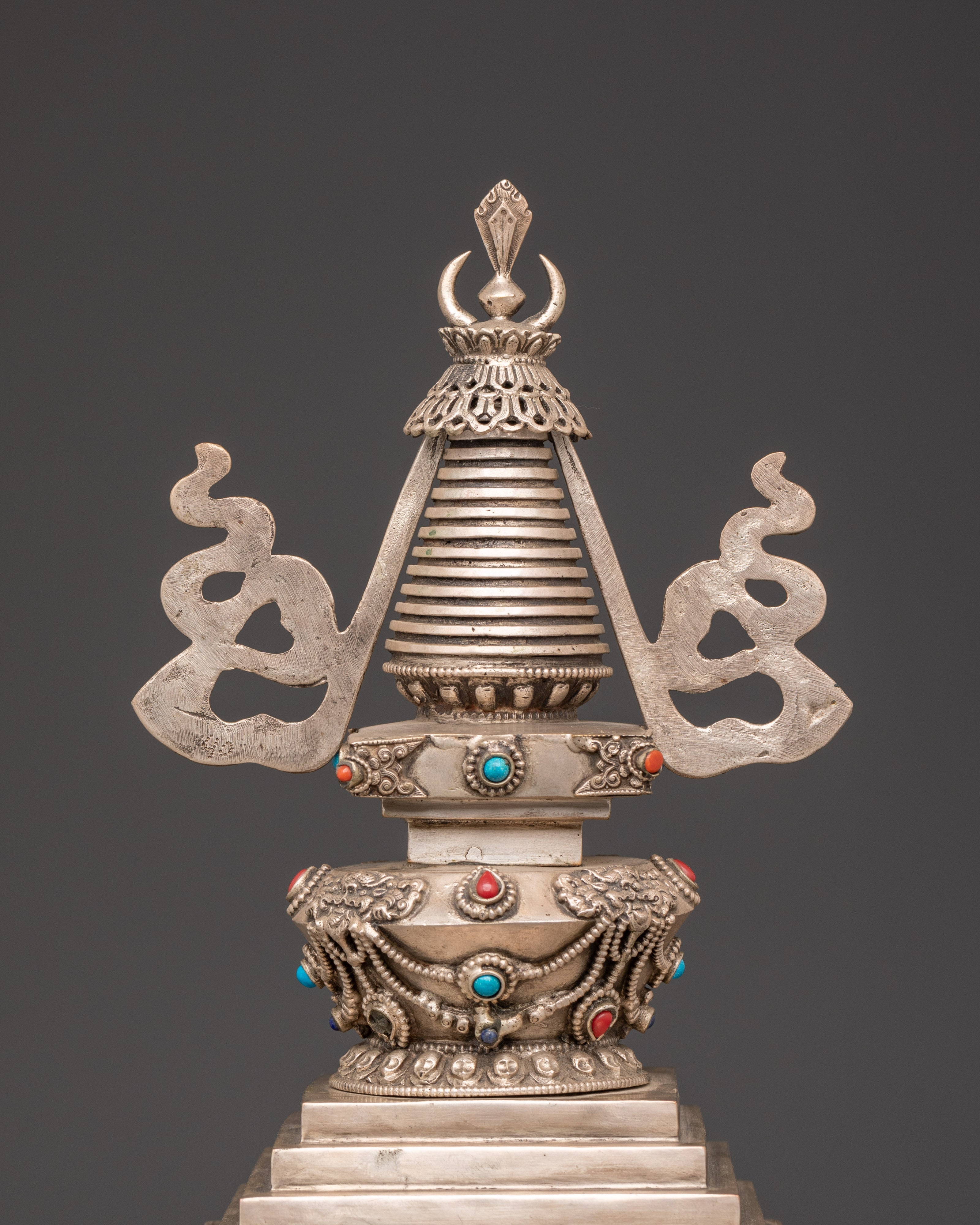 Copper Stupa with Silver Plating | Spiritual Home Decor