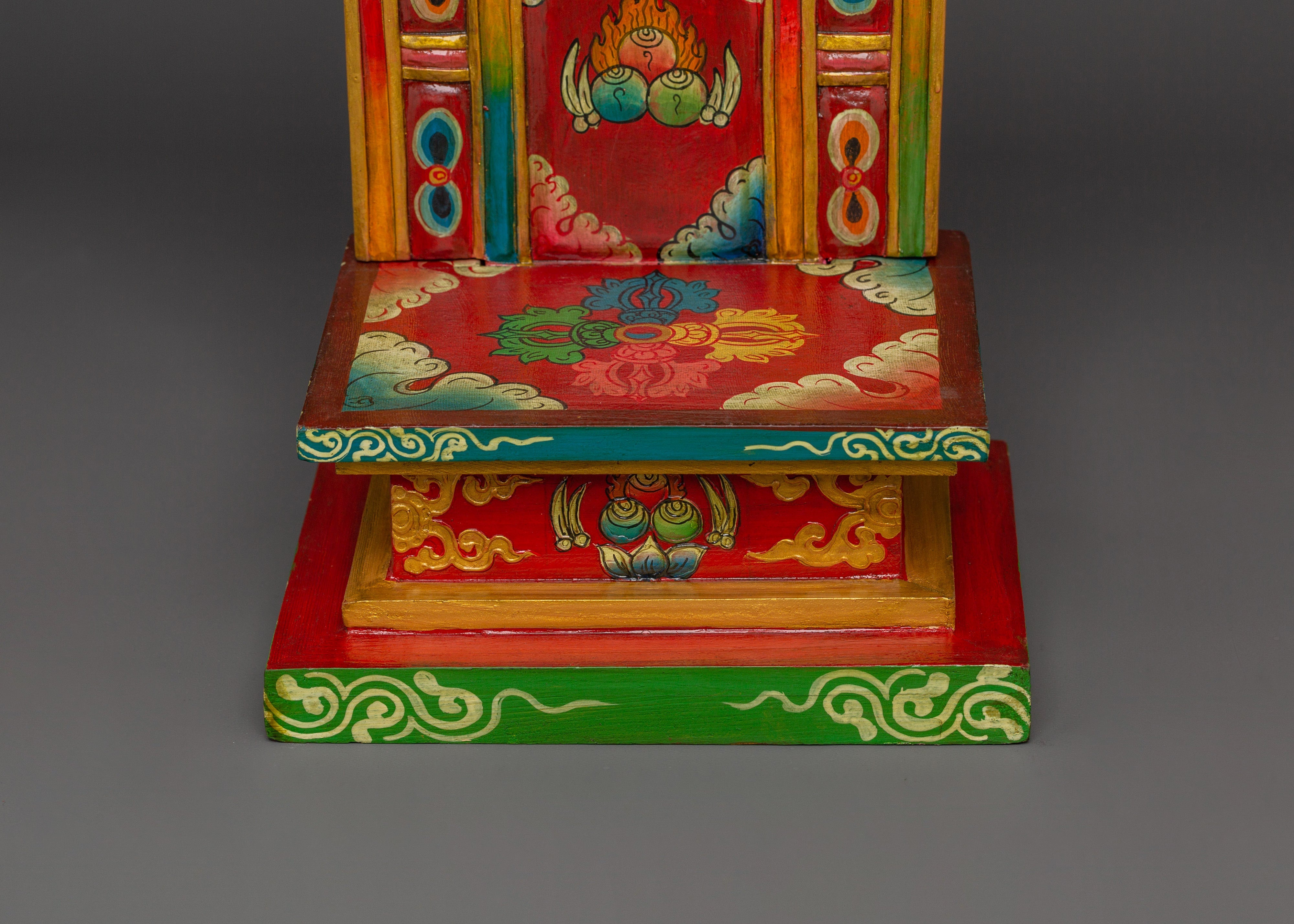 Tibetan Ritual Throne | Handcarved Deity Seat for Buddhist Altar