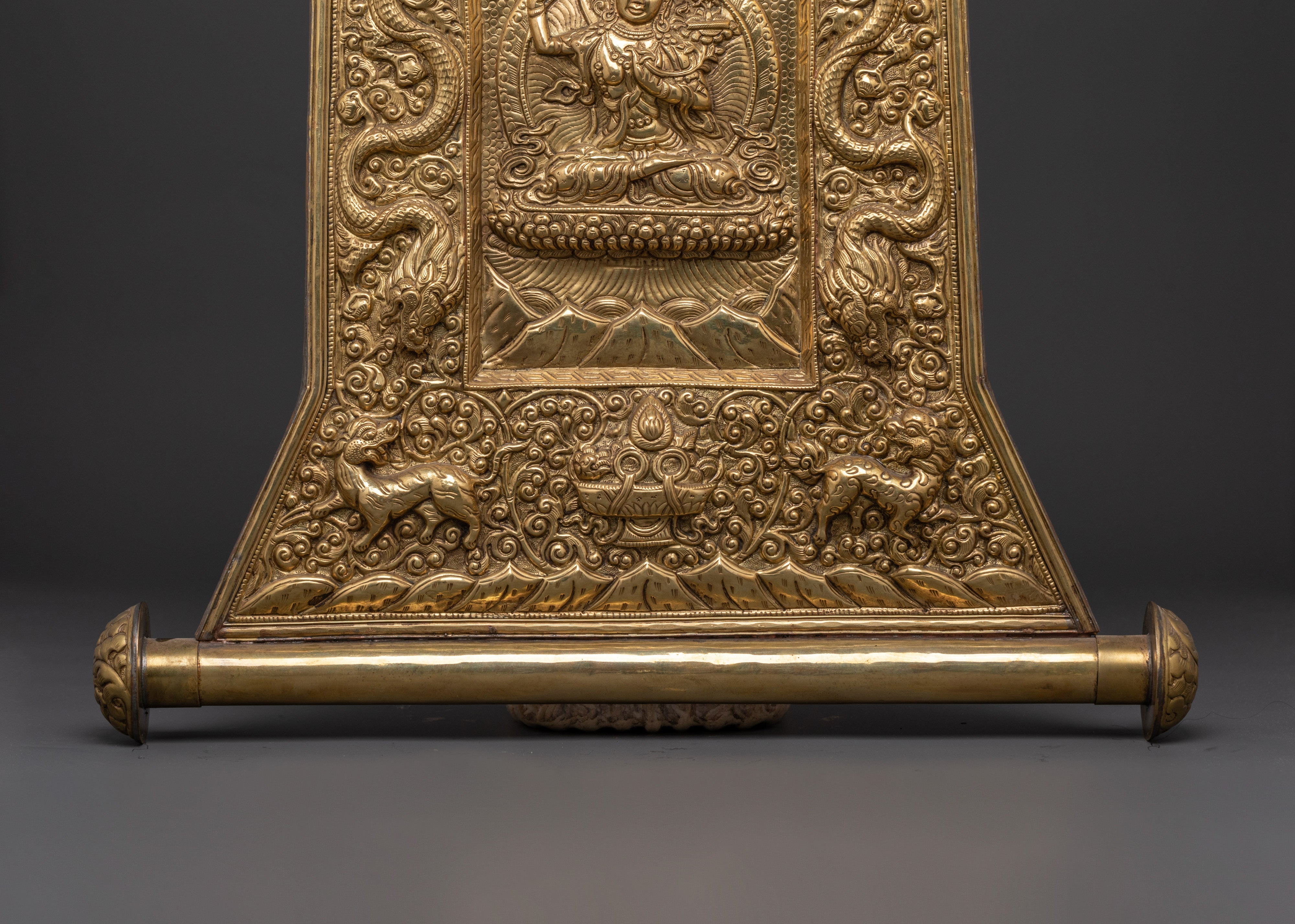 Brass Tibetan Wall Hanging with Embossed Buddha & Dragon Design