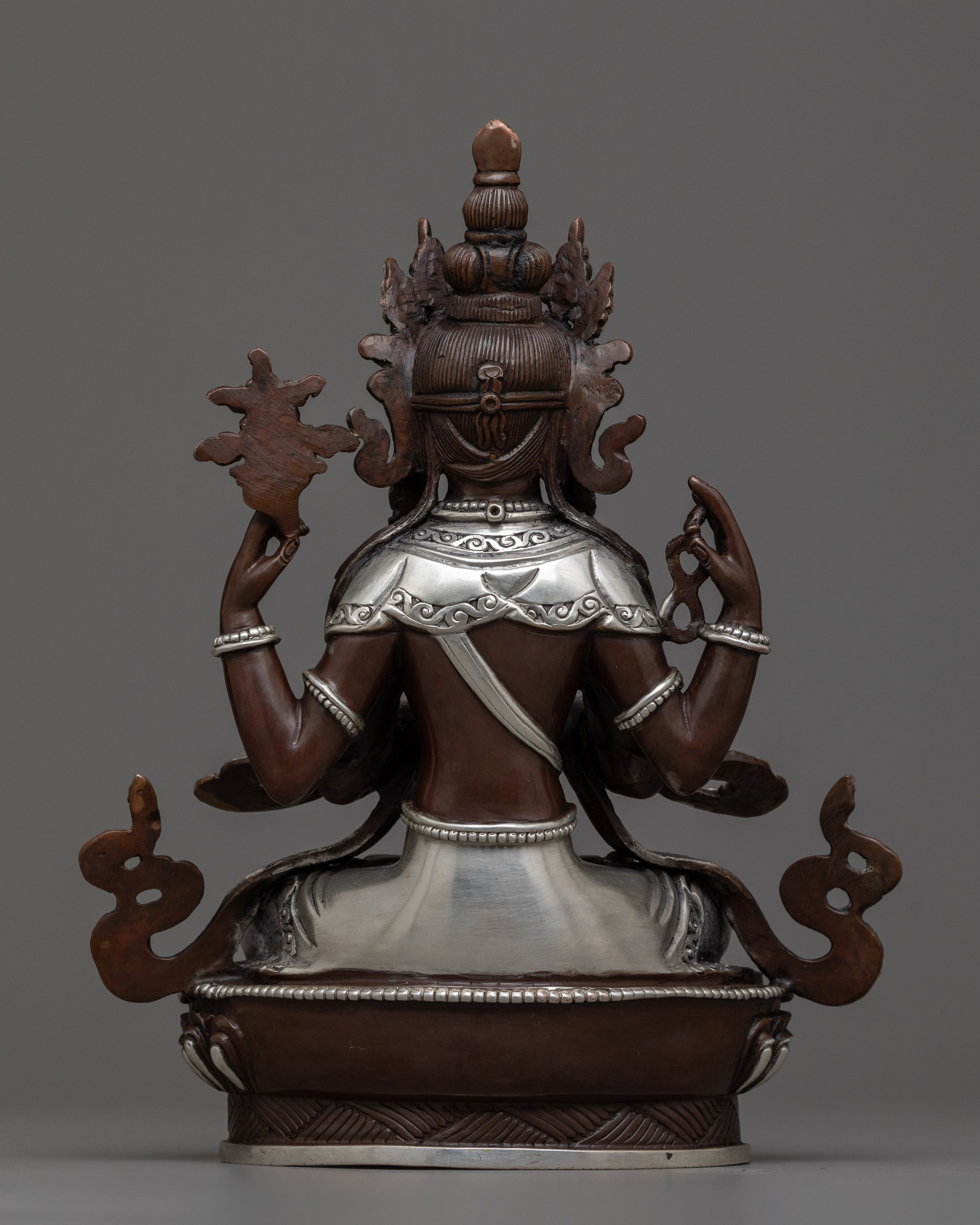 Silver-Plated Lord Chenresi Statue | Compassion Embodied Buddha
