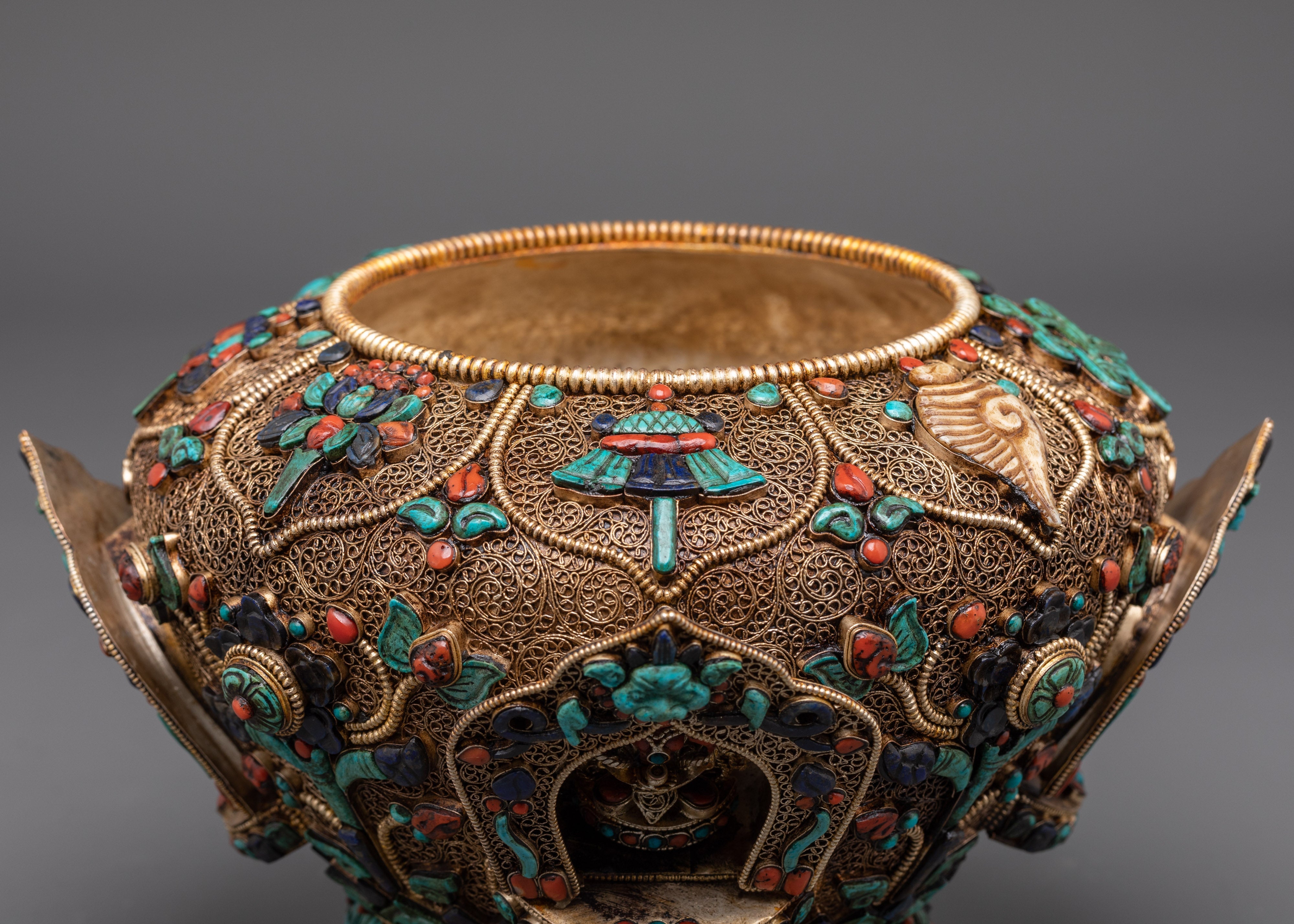 Sacred Rice Offering Pot | Gold and Silver Plated Copper Ritual Vessel