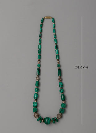 Handcrafted Gemstone Necklace with White Metal Accents | Traditional Himalayan Design