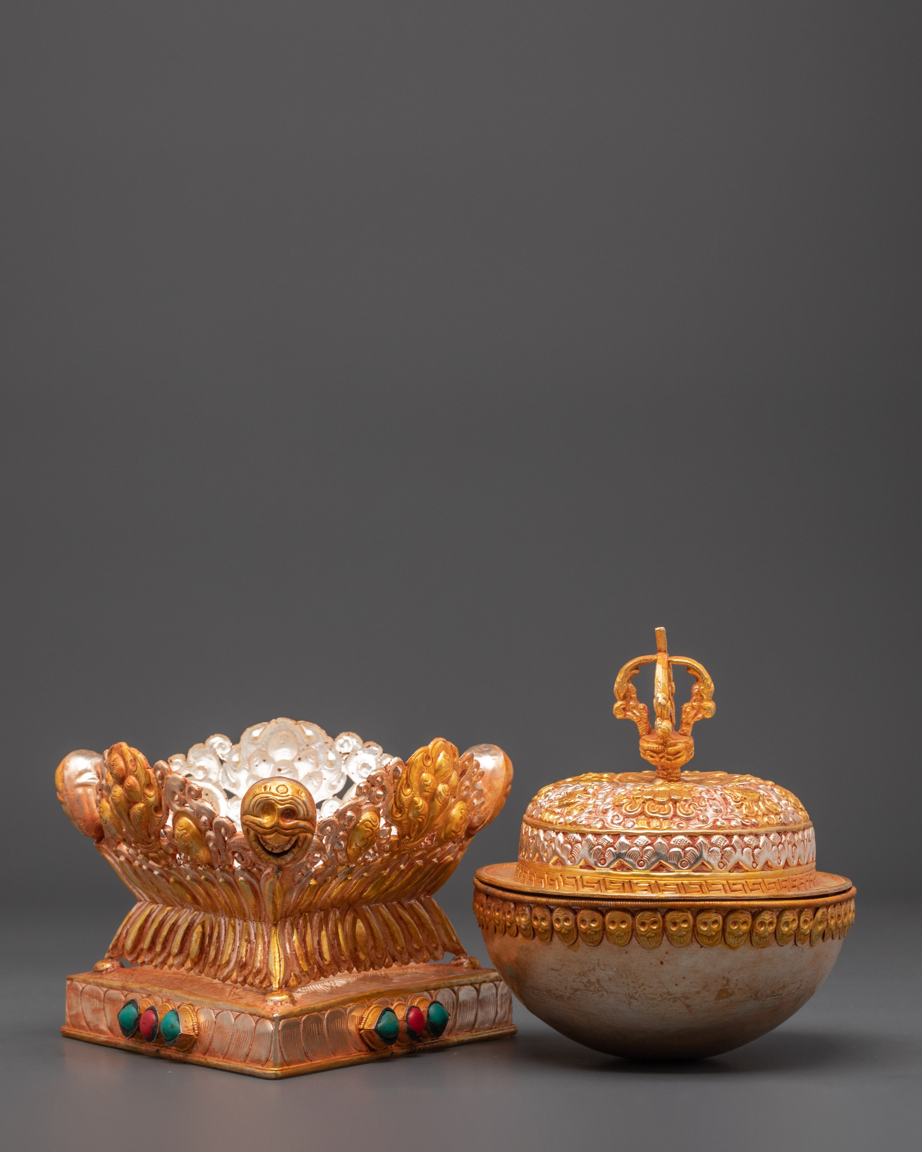 Gold Plated Kapala for Ritual Ceremonies | Silver & Copper Body Kapala