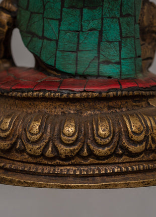 Copper Garuda Statue with Turquoise | Tibetan deity sculpture
