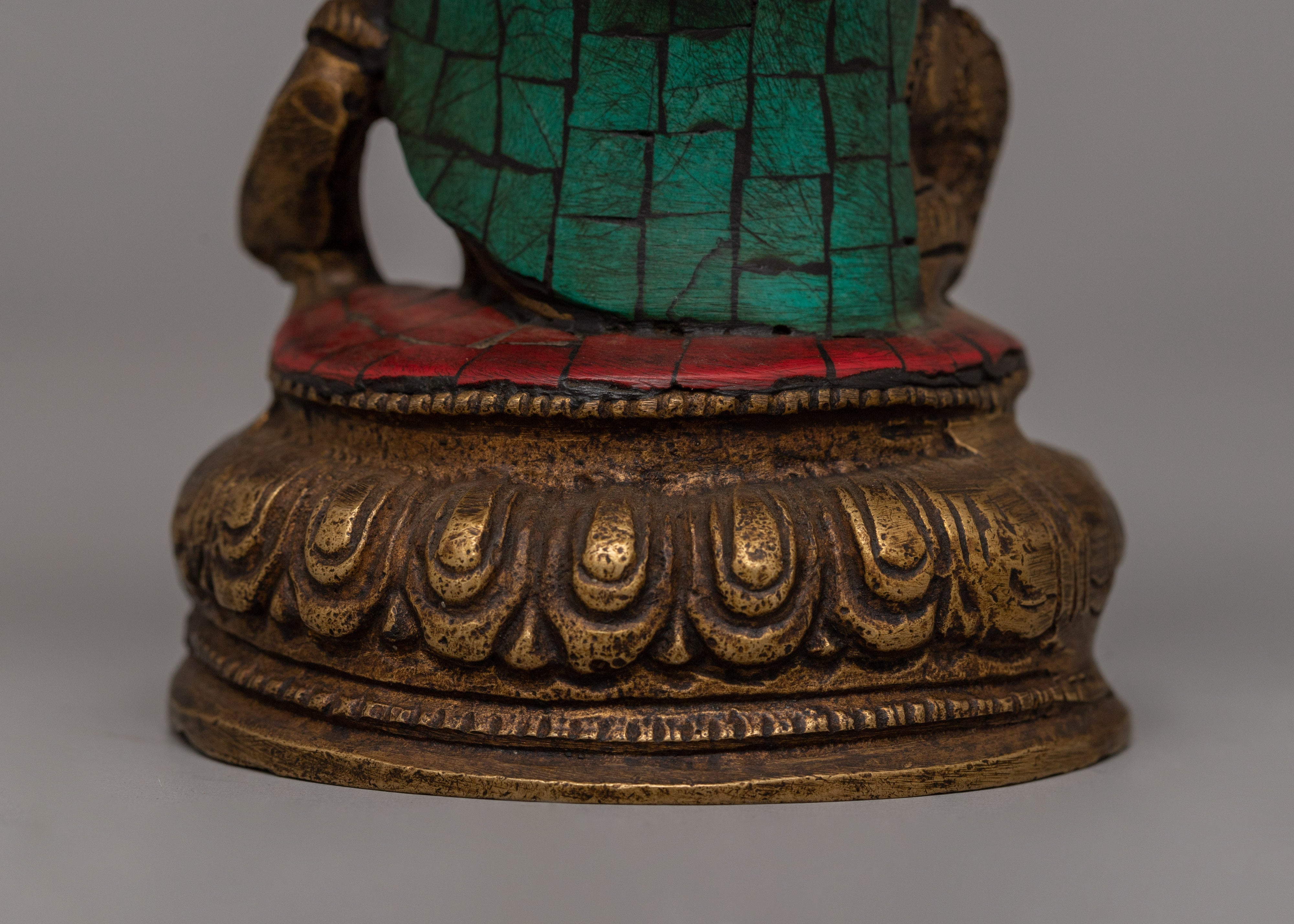 Copper Garuda Statue with Turquoise | Tibetan deity sculpture