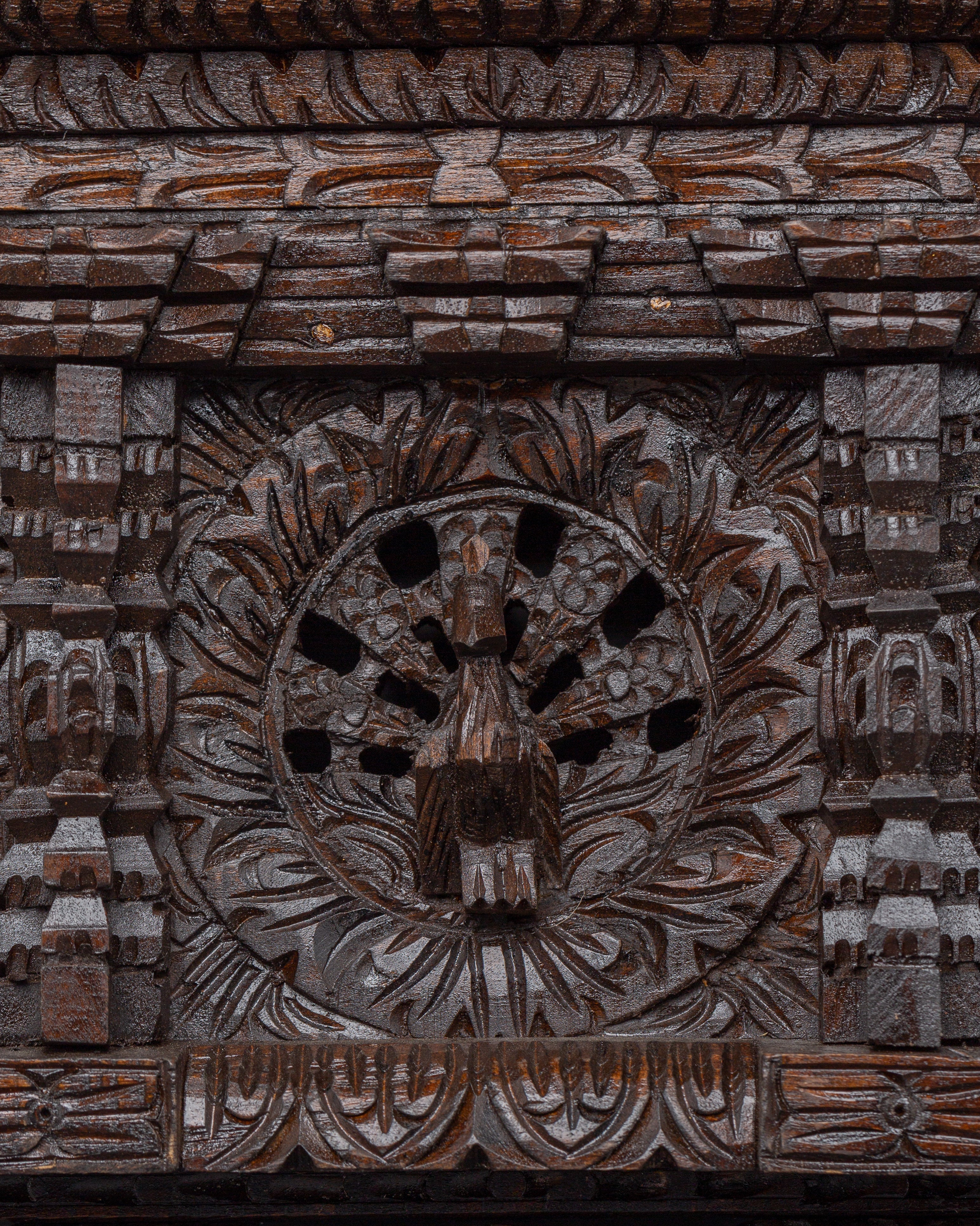 Nepalese Temple-Style Wall Décor | Hand-Carved Wooden Temple Art