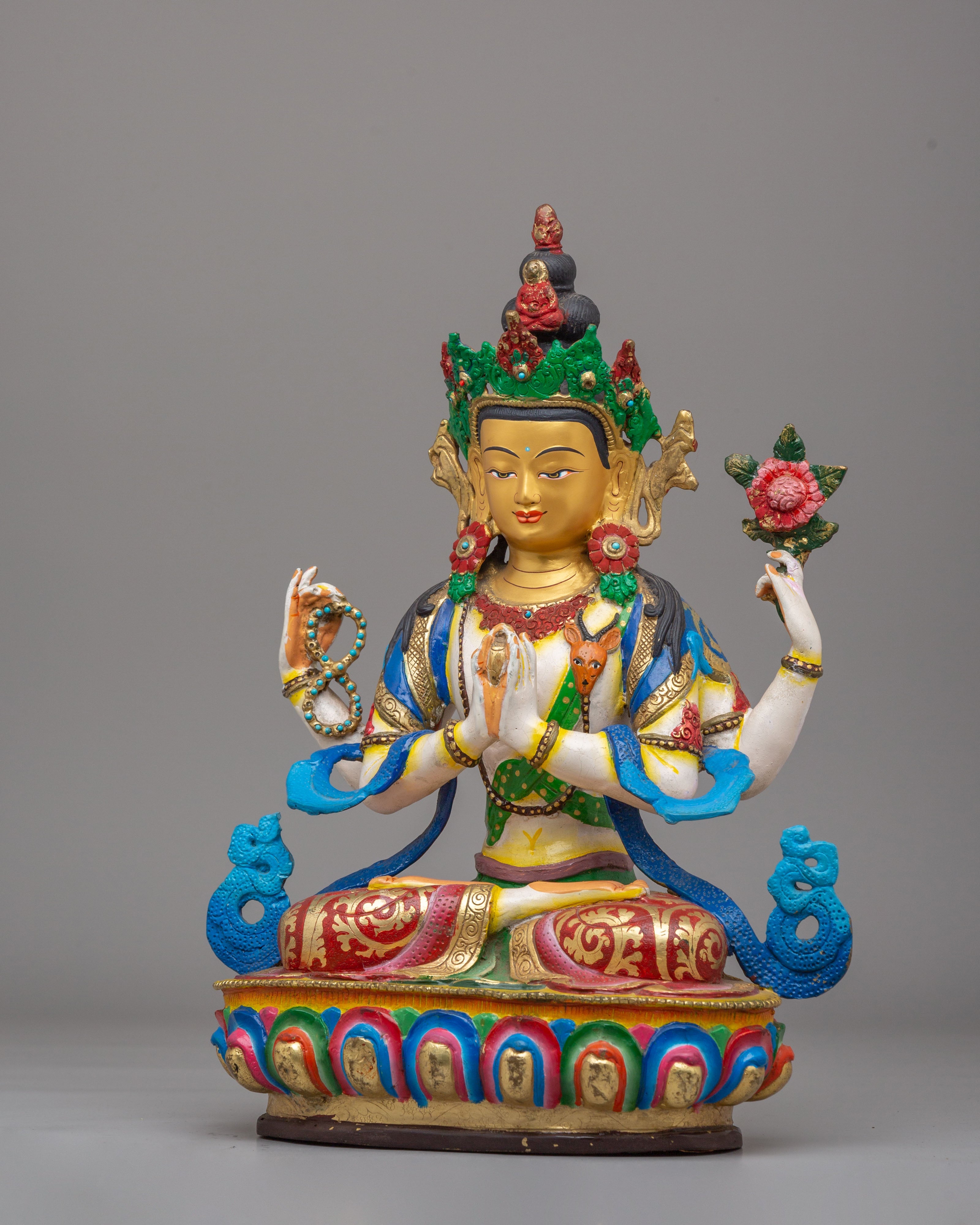 Handcrafted Compassion Chenrezig Statue | Tibetan Bodhisattva Art