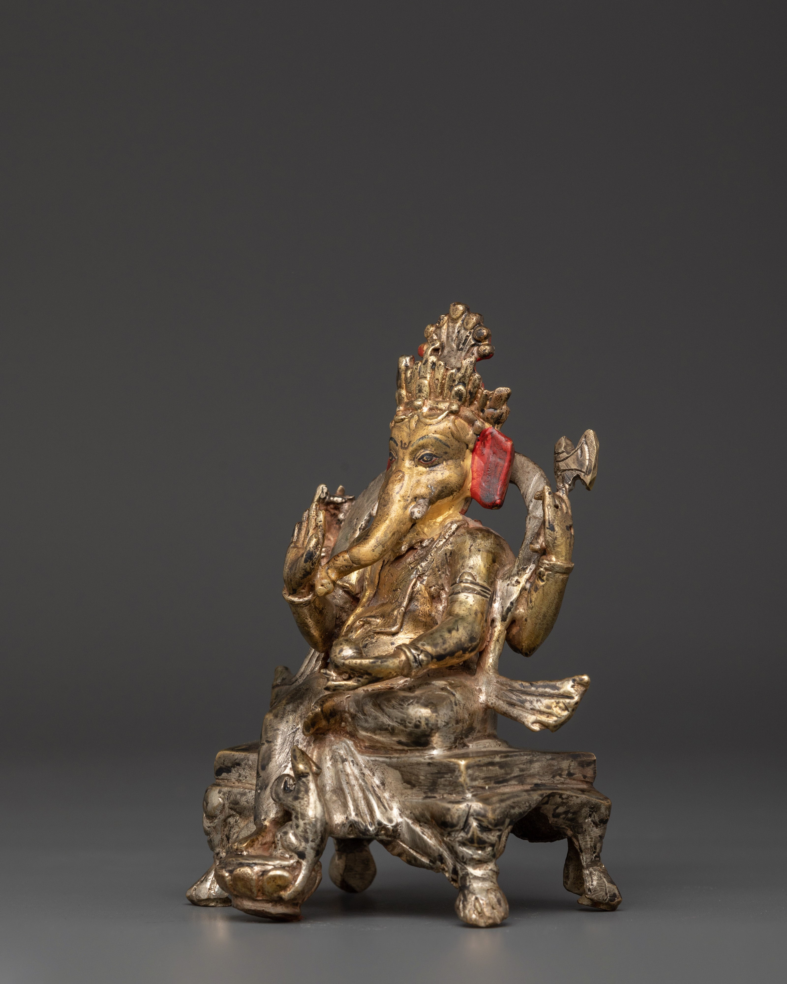 Seated Ganesha Statue | Silver and Gold-Toned Hindu Deity Sculpture
