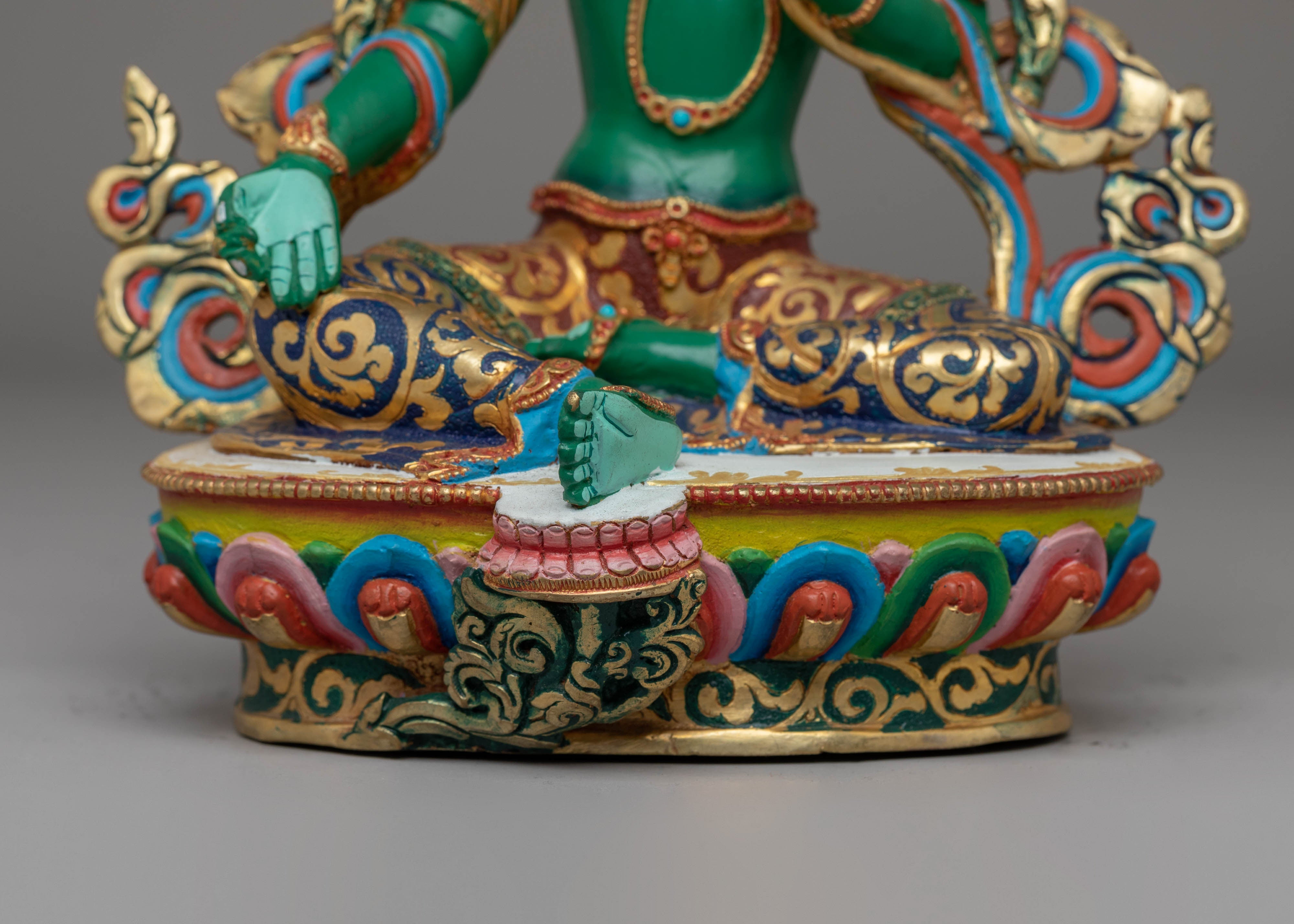 Shyama Tara Statue for Protection | Copper, Gold-Plated with Coral & Turquoise