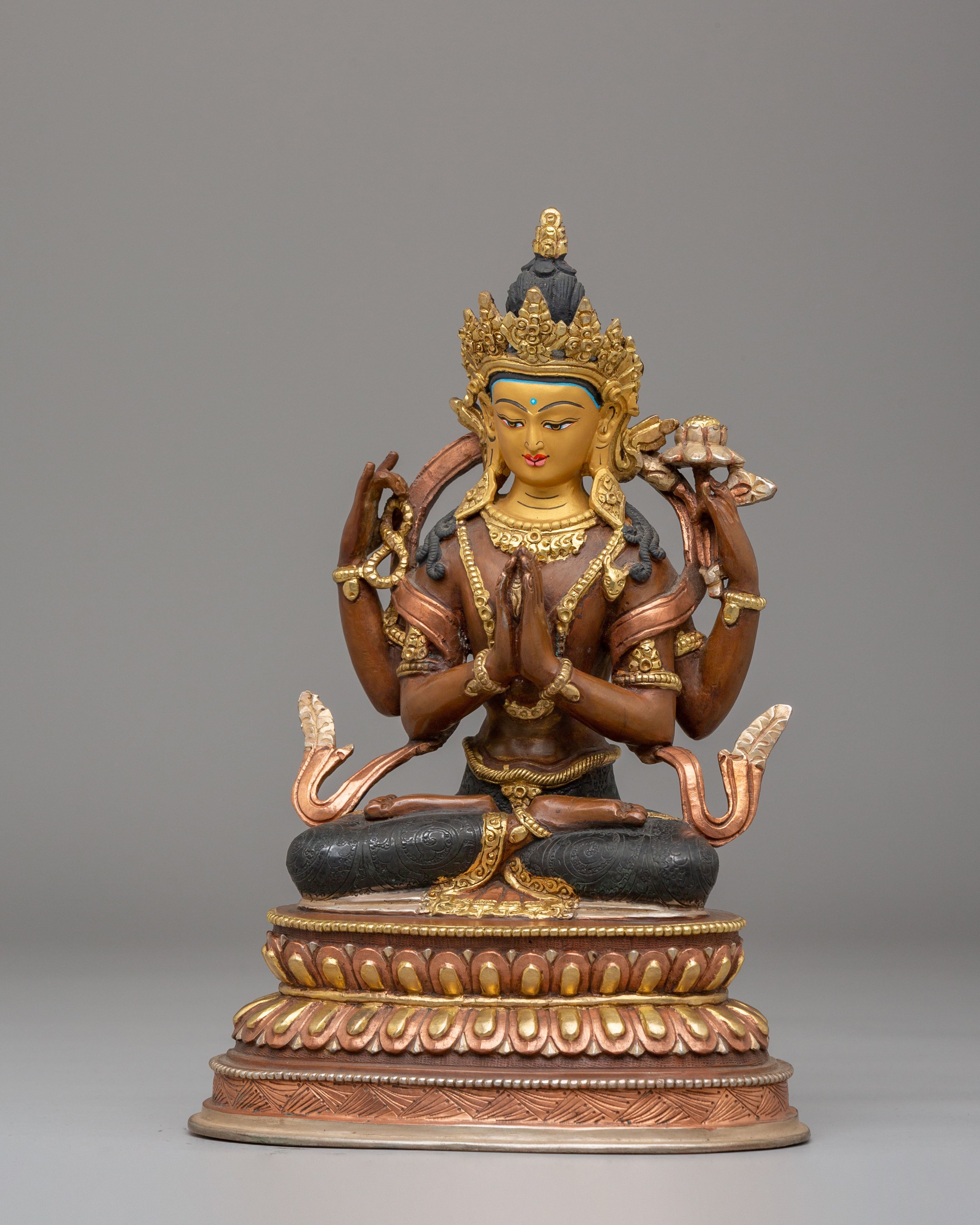 Chenresig Copper Handmade Statue | Traditional Tibetan Artwork
