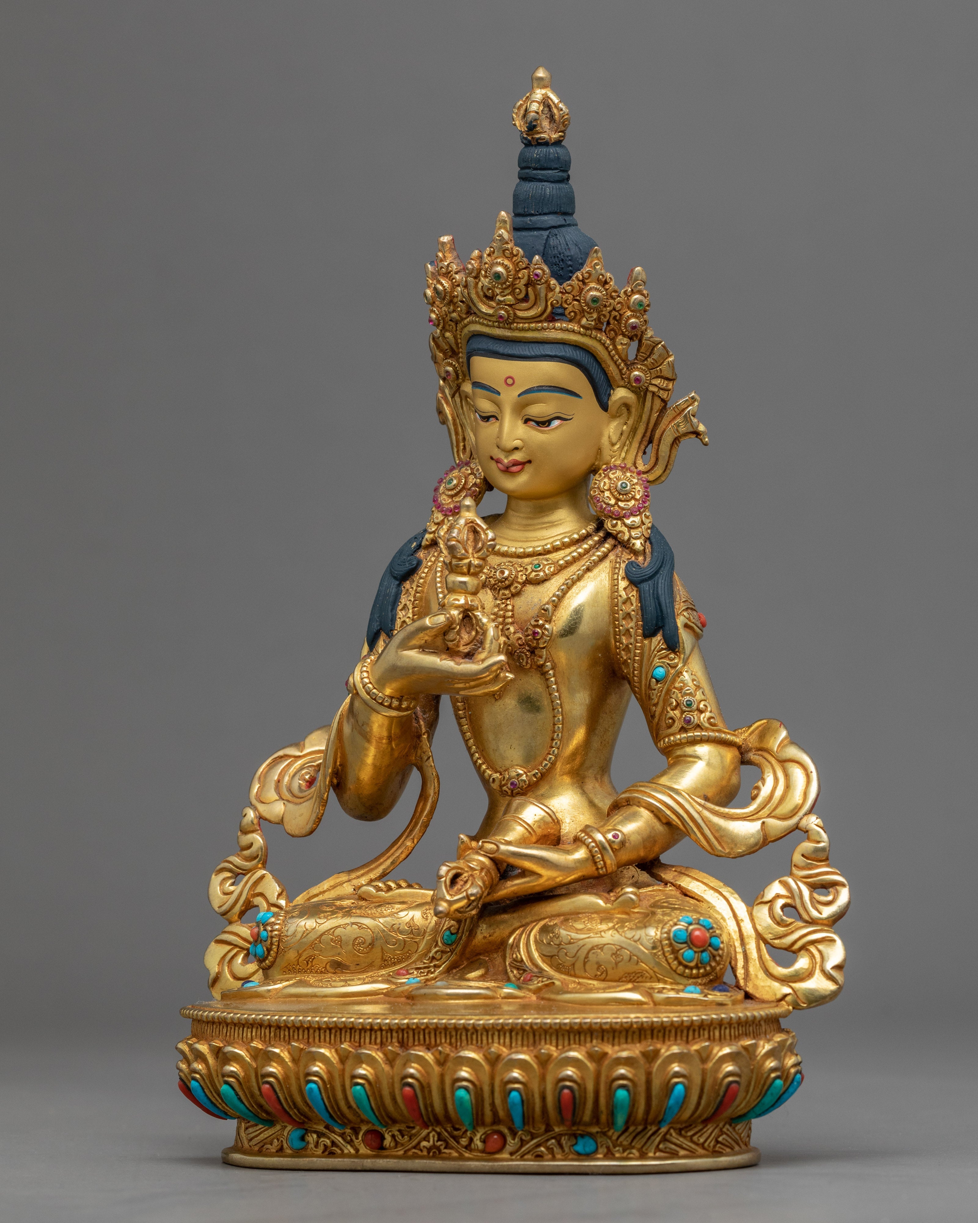 Gold Gilded Practice Statue Of Mantra Vajrasattva | Tibetan Art Plated with Gold