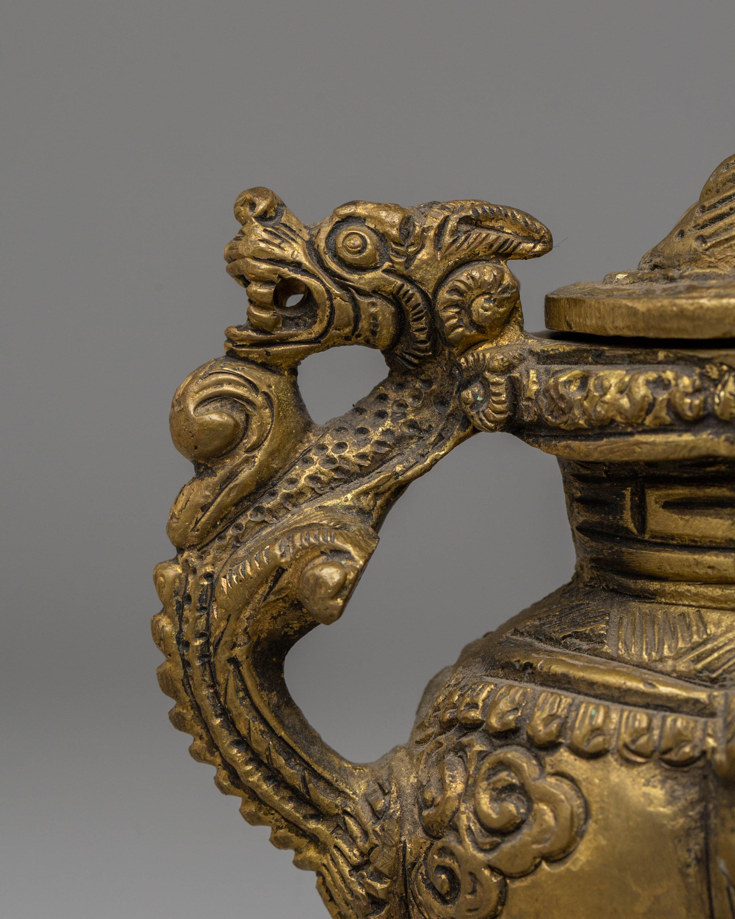 Handmade Dragon Motifs Incense Burner | Brass Ritual Decor