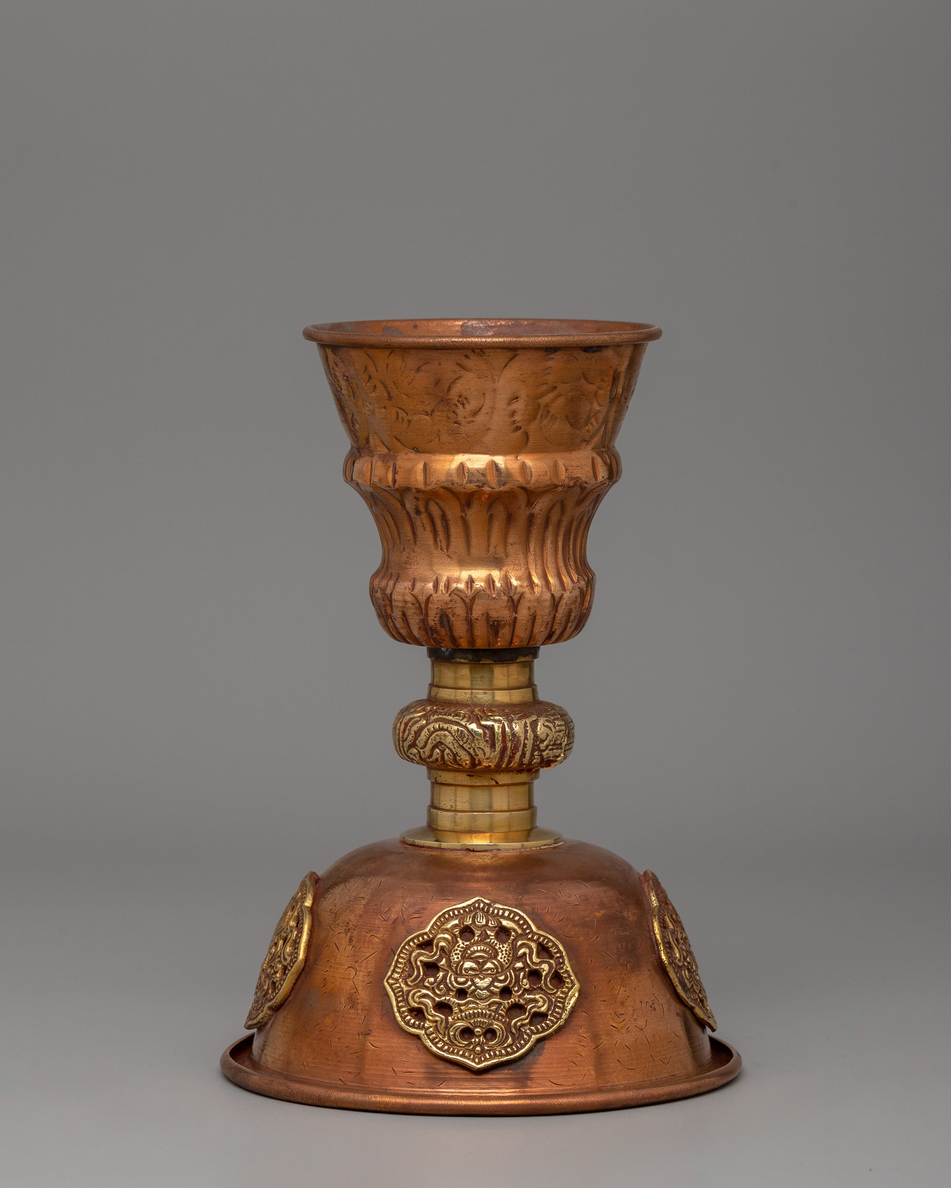 Tibetan Altar Butter Lamp Vessel | Traditional Copper Offering Lamp