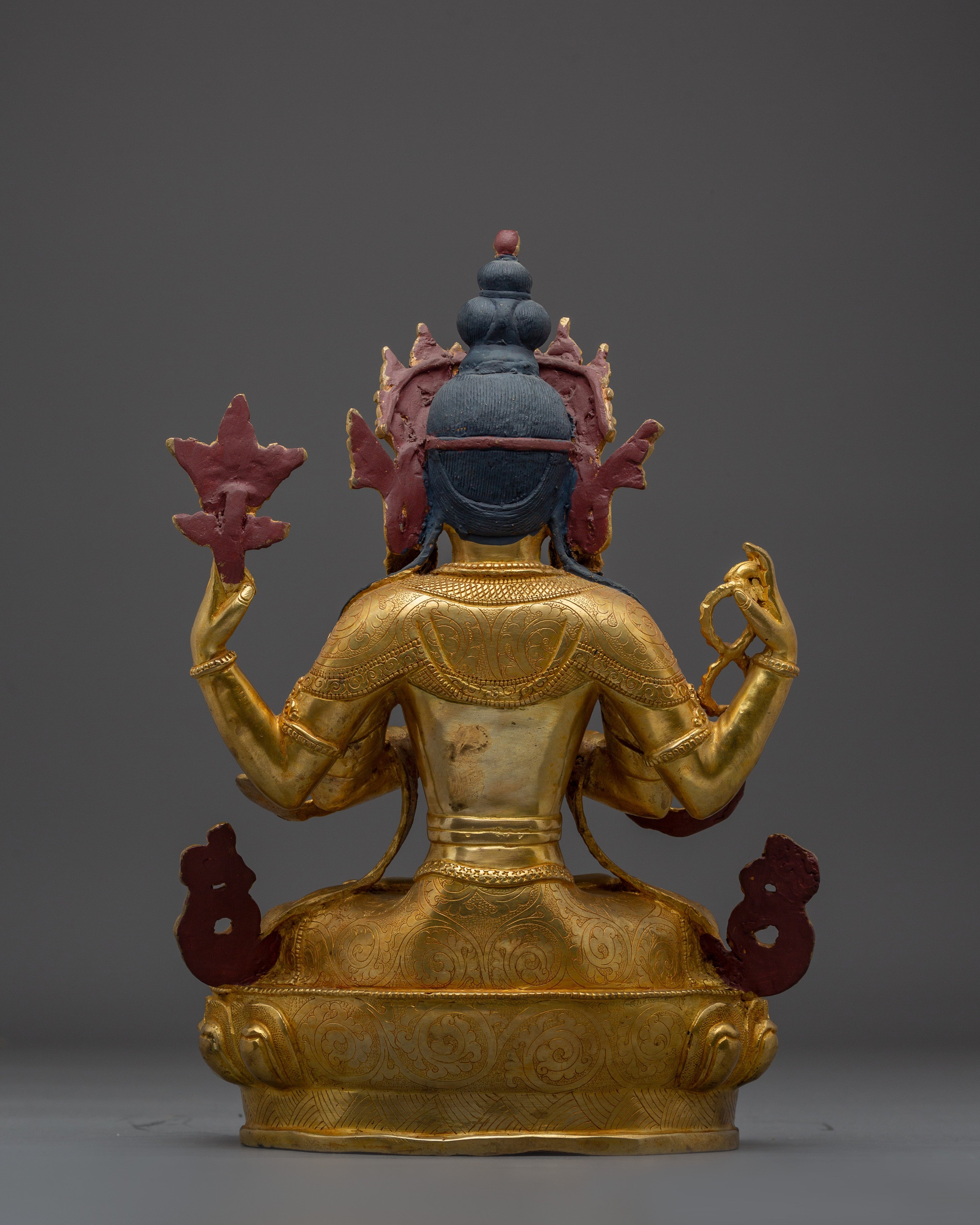 Handcrafted Chenrezig Compassion Deity Sculpture | Four-Armed Avalokiteshvara Deity