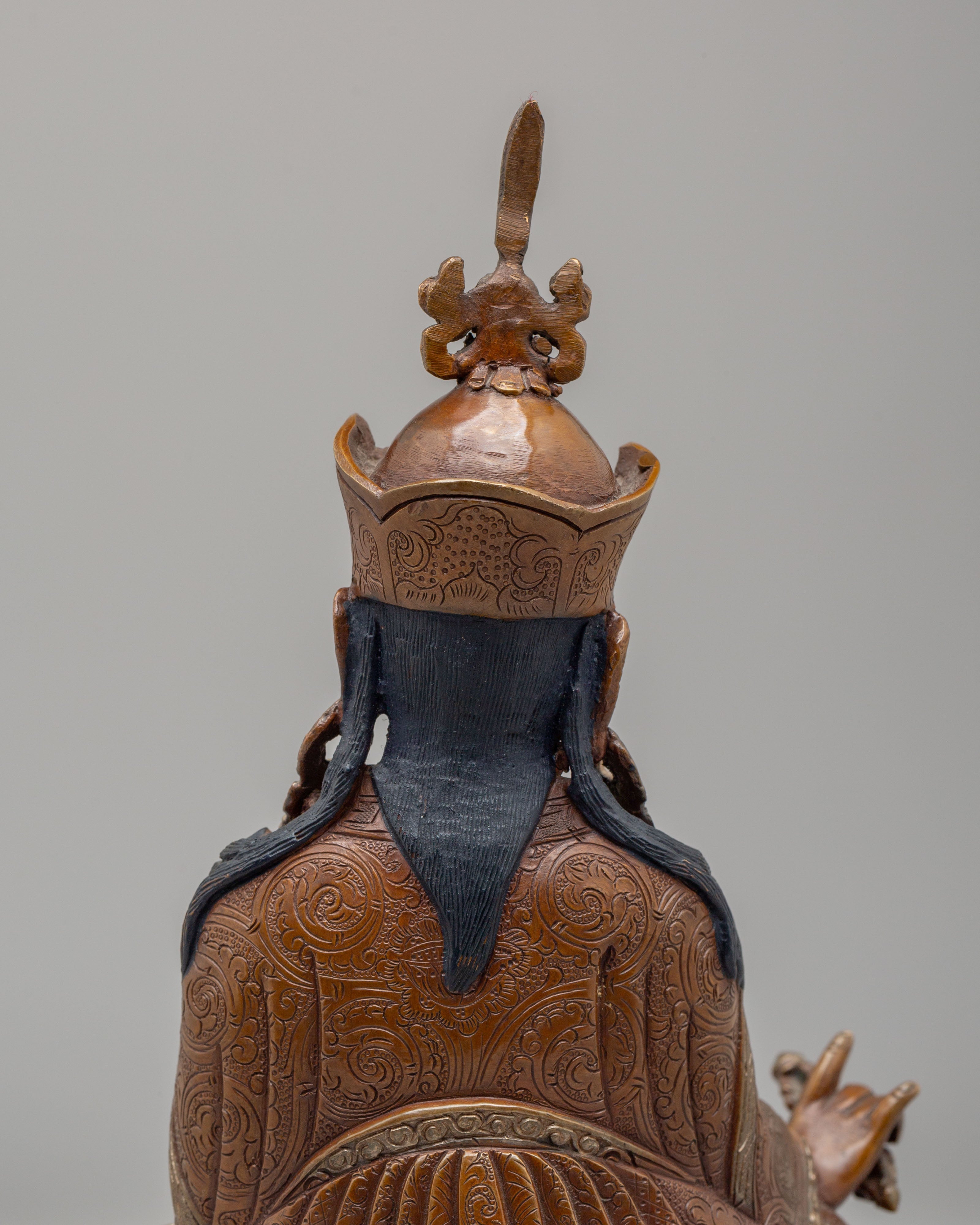 Handcrafted Ritual Guru Rinpoche Statue | Oxidized Copper Meditation Altar Sculpture