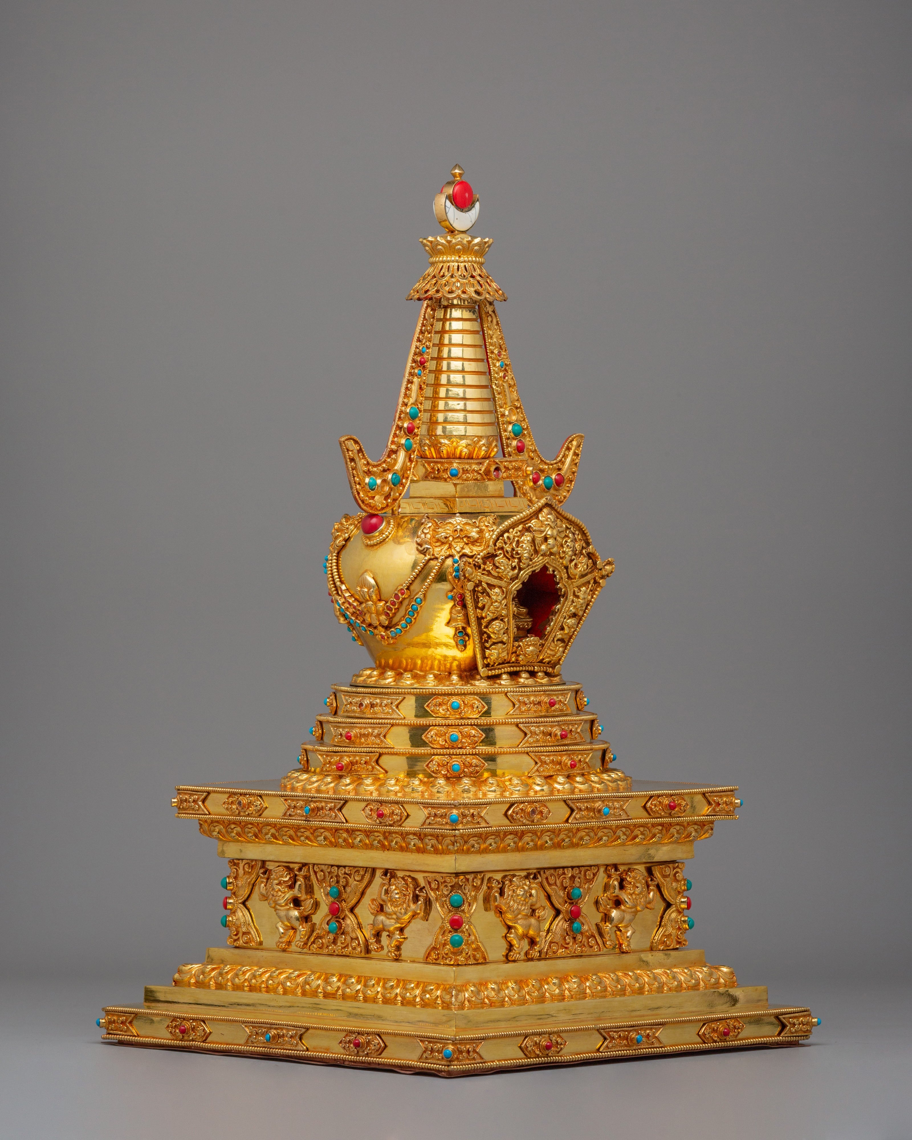 Handcrafted Stupa of Complete Victory | 24K Gold Plated with Gemstones