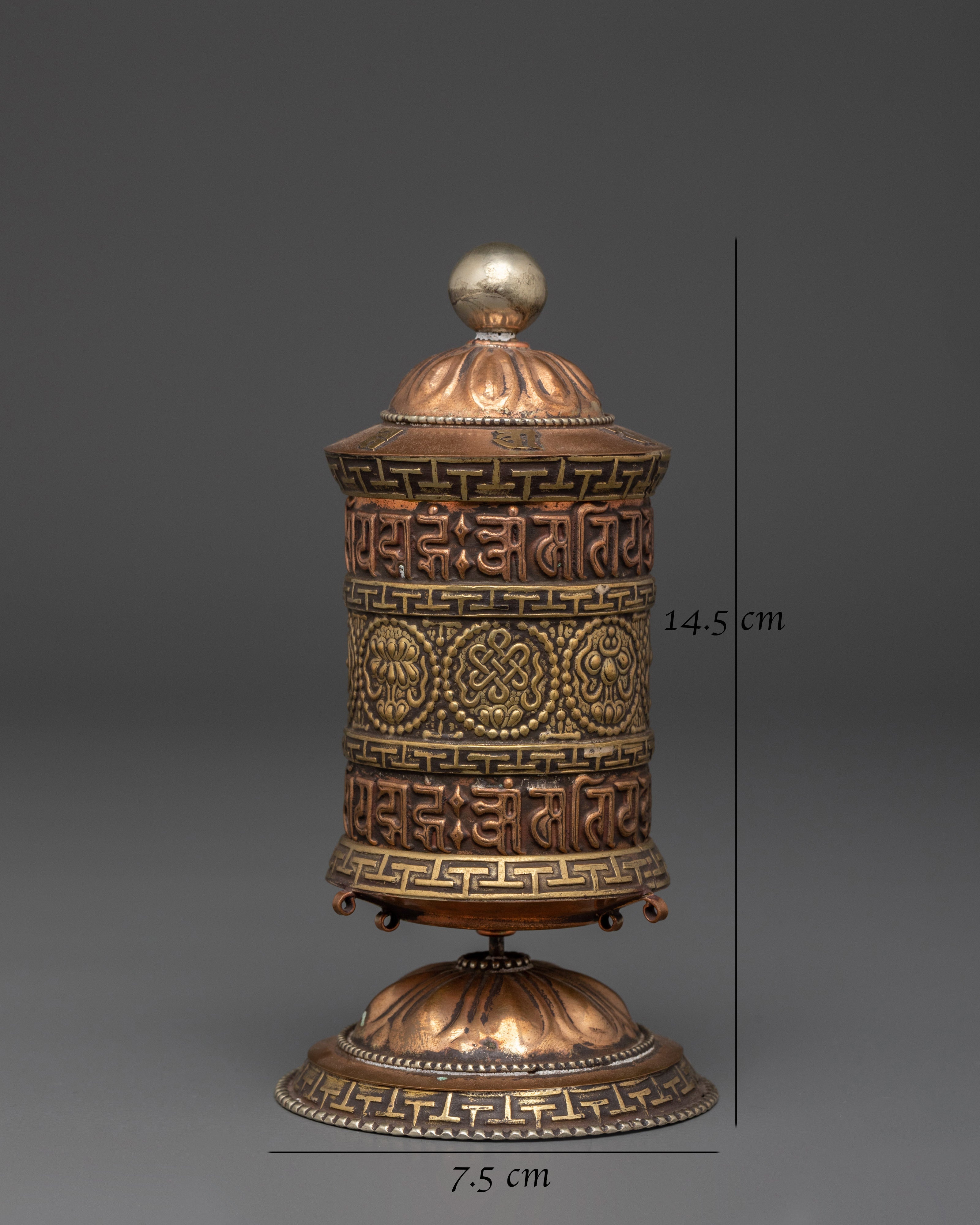 Sacred Ritual Mantra Prayer Wheel | Handmade Brass Copper Buddhist Wheel