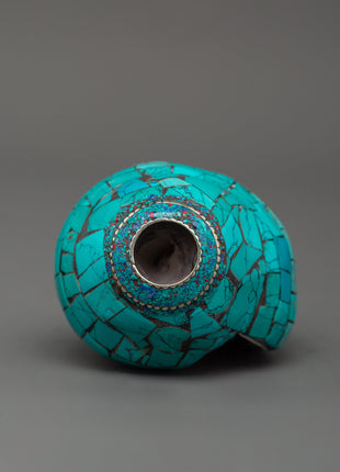 Conch Shell With Turquoise and Coral Stones | Buddhist Ritual Conch
