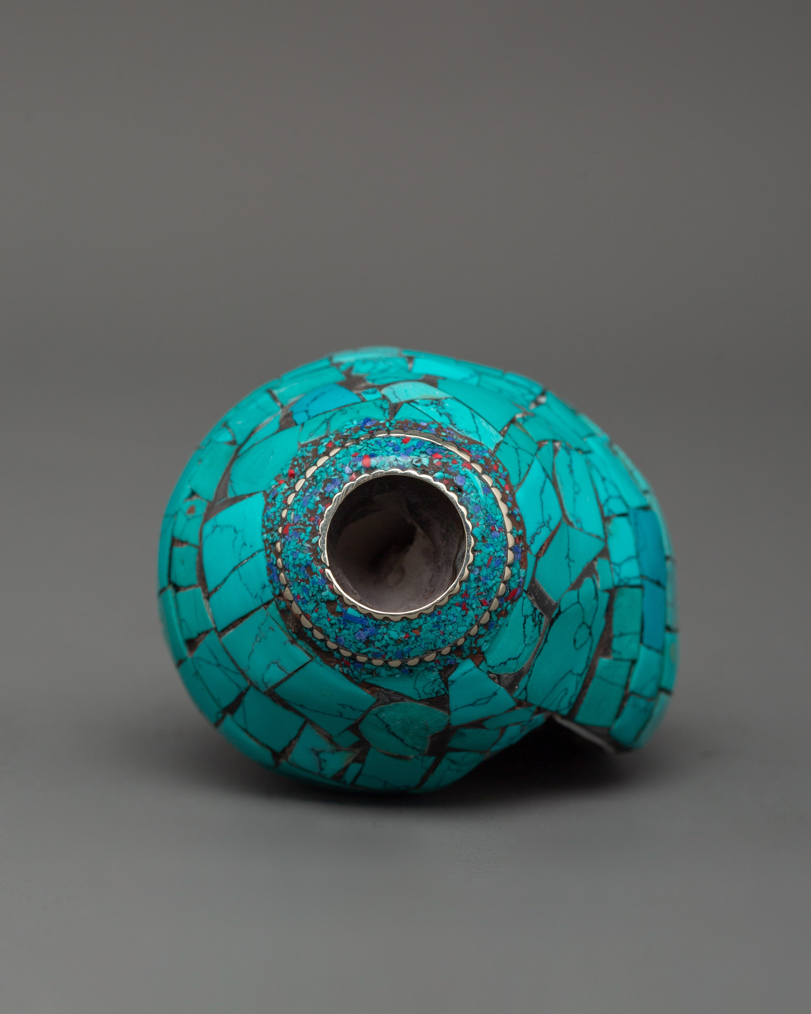 Conch Shell With Turquoise and Coral Stones | Buddhist Ritual Conch