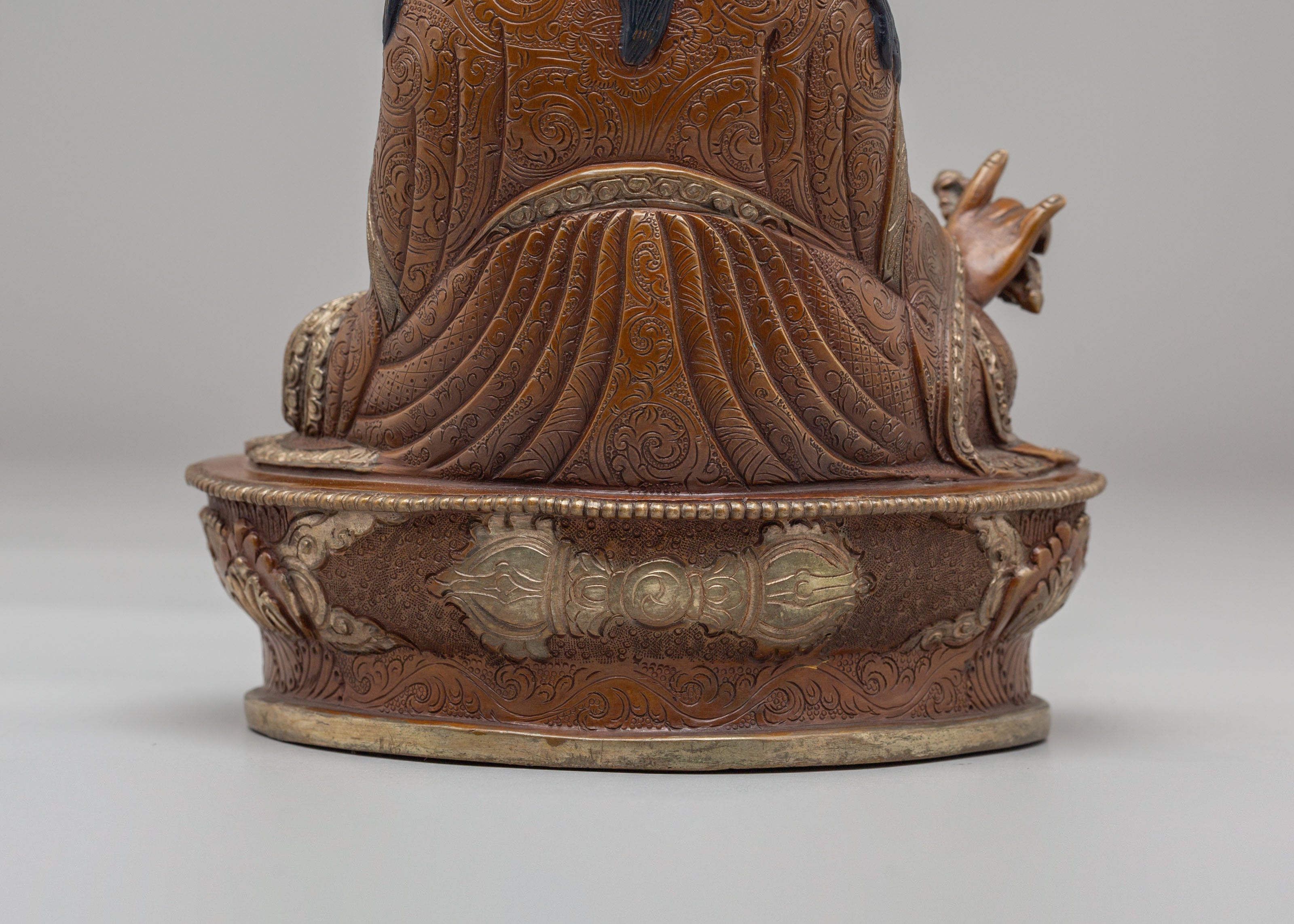 Handcrafted Ritual Guru Rinpoche Statue | Oxidized Copper Meditation Altar Sculpture