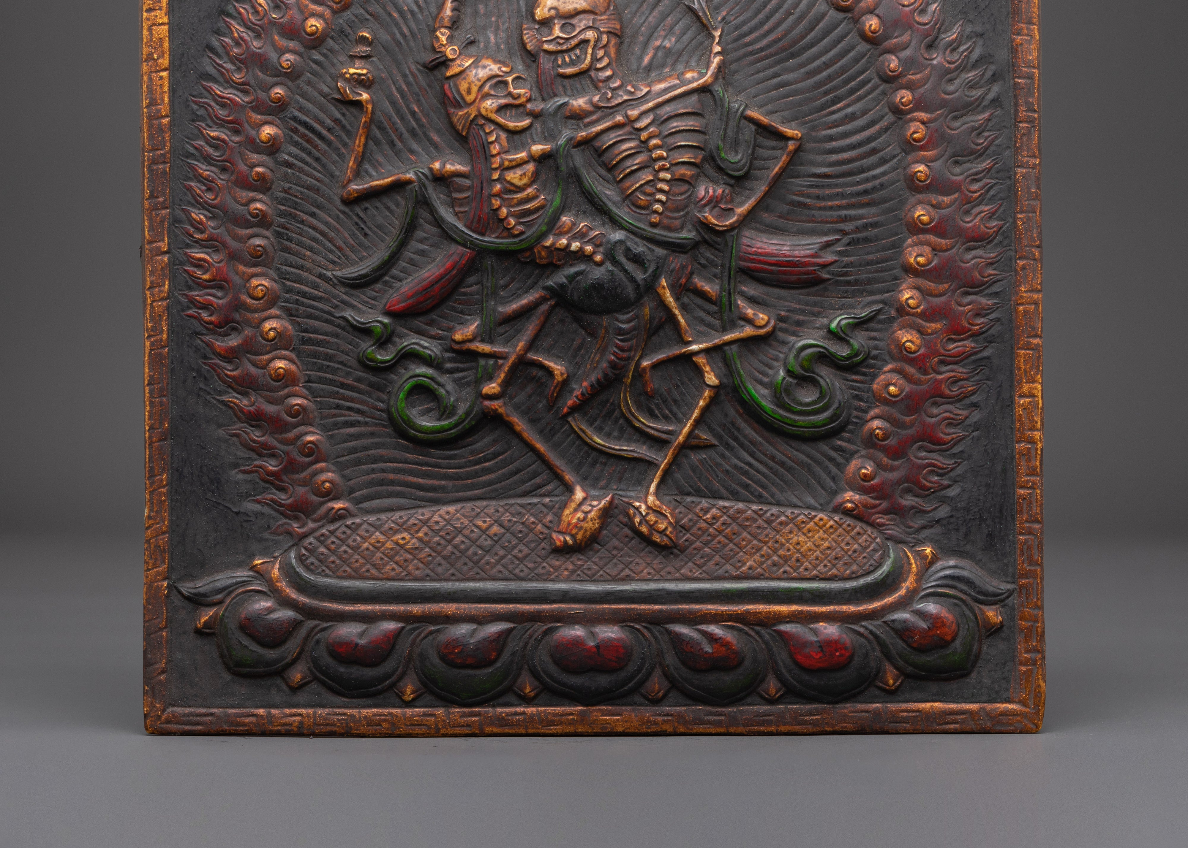 Handmade Copper Chitipati Wall Hanging | Tibetan Skeleton Deity Art